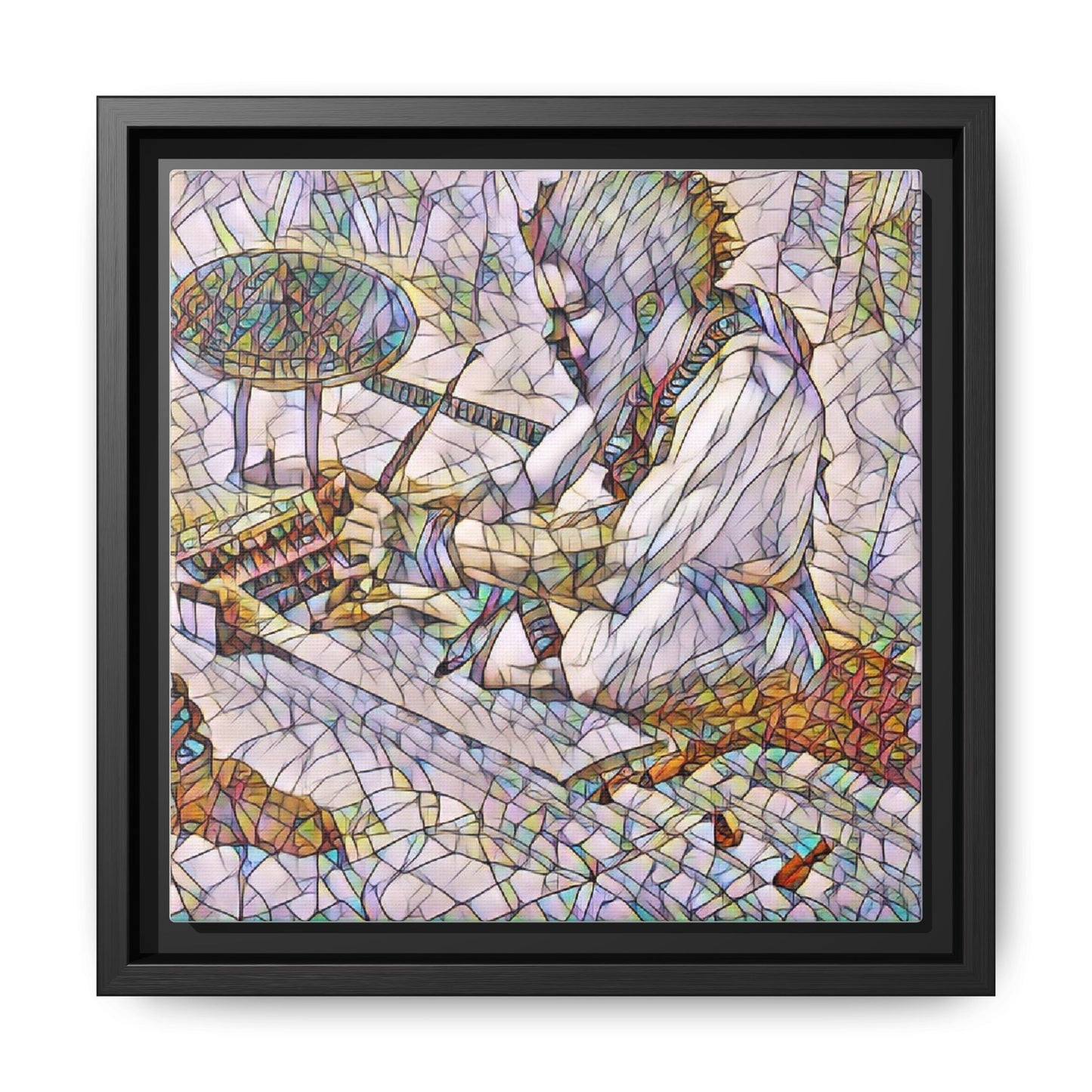Framed Matte Canvas — Abstract Drummer Mosaic Wall Art