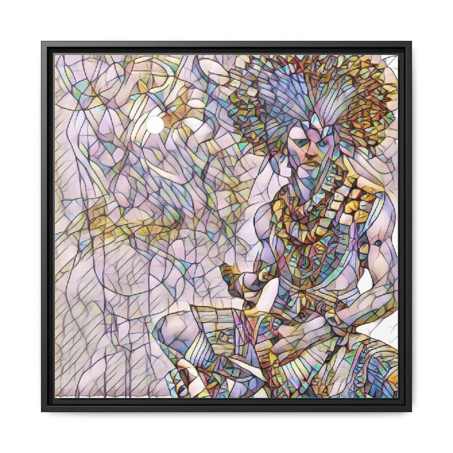 Framed Matte Canvas Art — Colorful Tribal Warrior Illustration