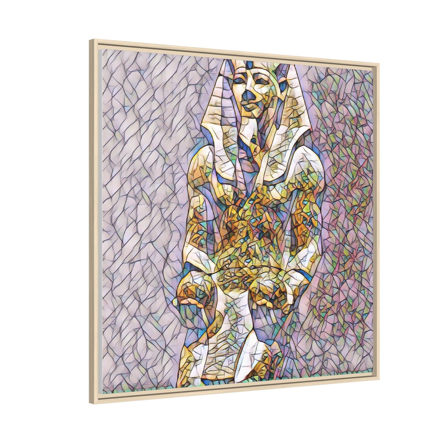 Framed Abstract Pharaoh Matte Canvas Wall Art — Multicolor Egyptian Statue Print