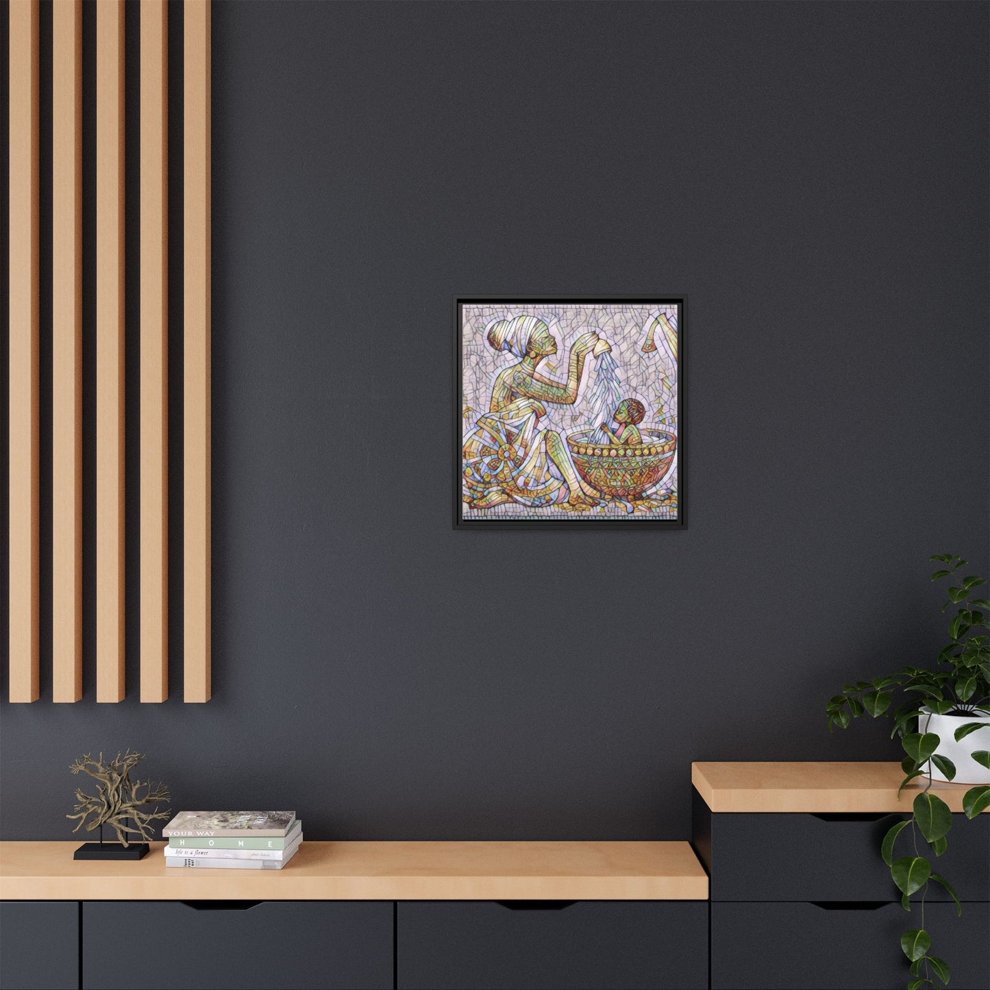 African Mother and Child Mosaic Matte Canvas (Framed)