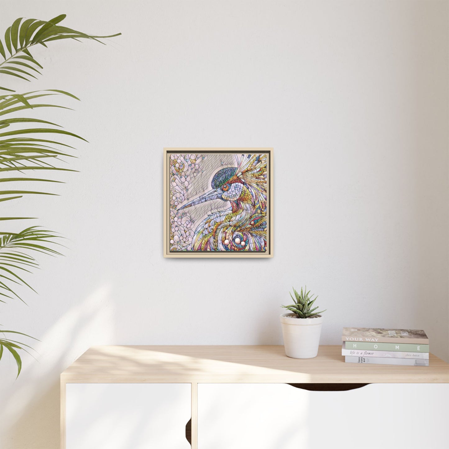 Colorful Stained-Glass Heron Matte Canvas Framed Wall Art
