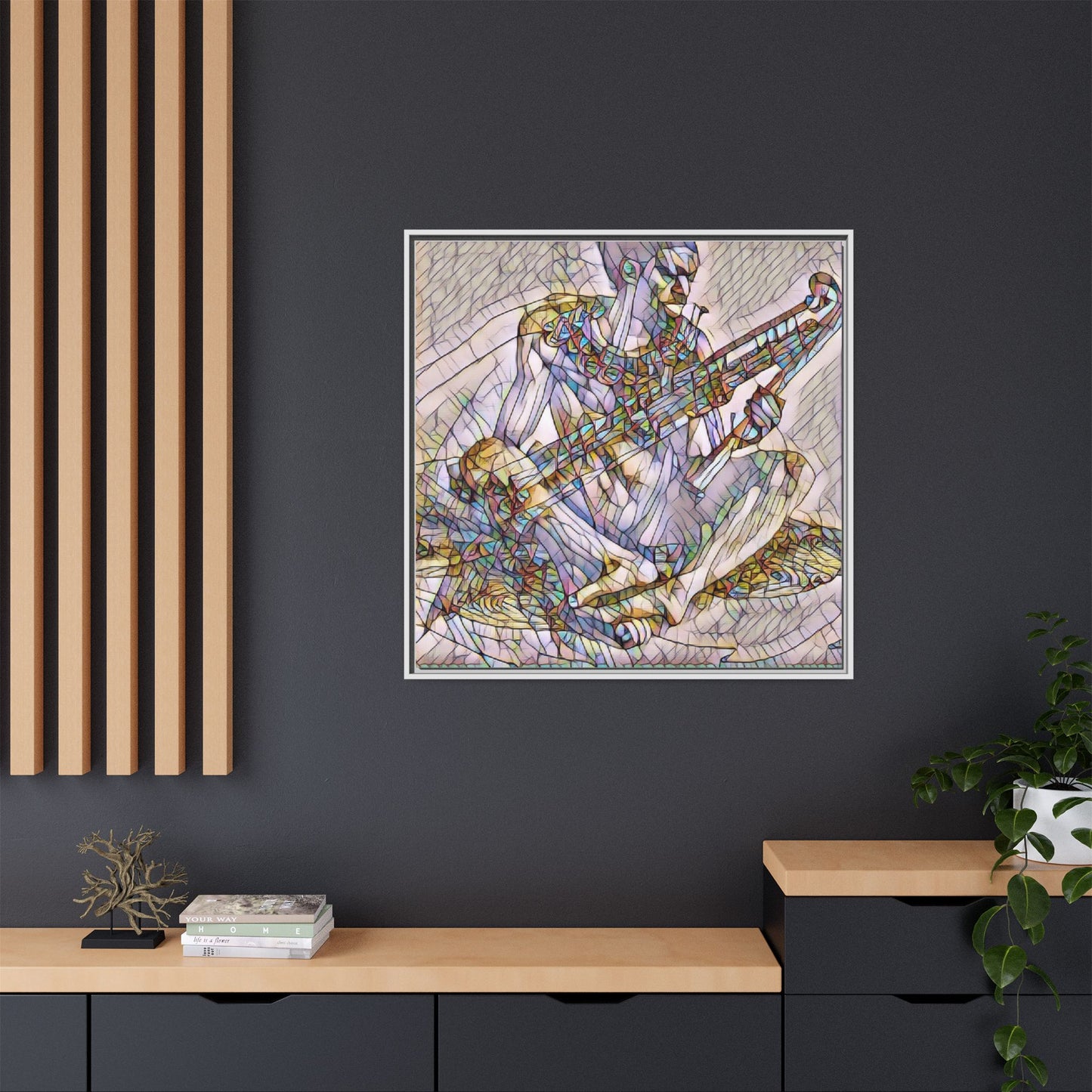 Framed Abstract Musician Canvas Art — Multicolor Modern Wall Decor