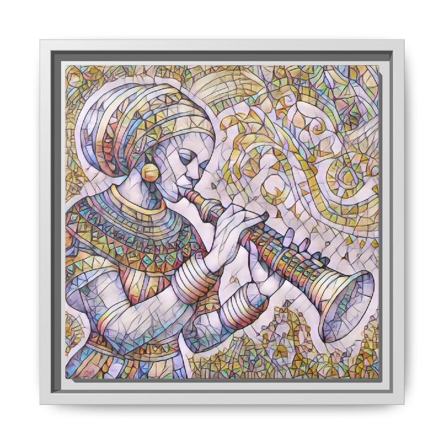 Egyptian Flutist Mosaic Matte Canvas Framed Art
