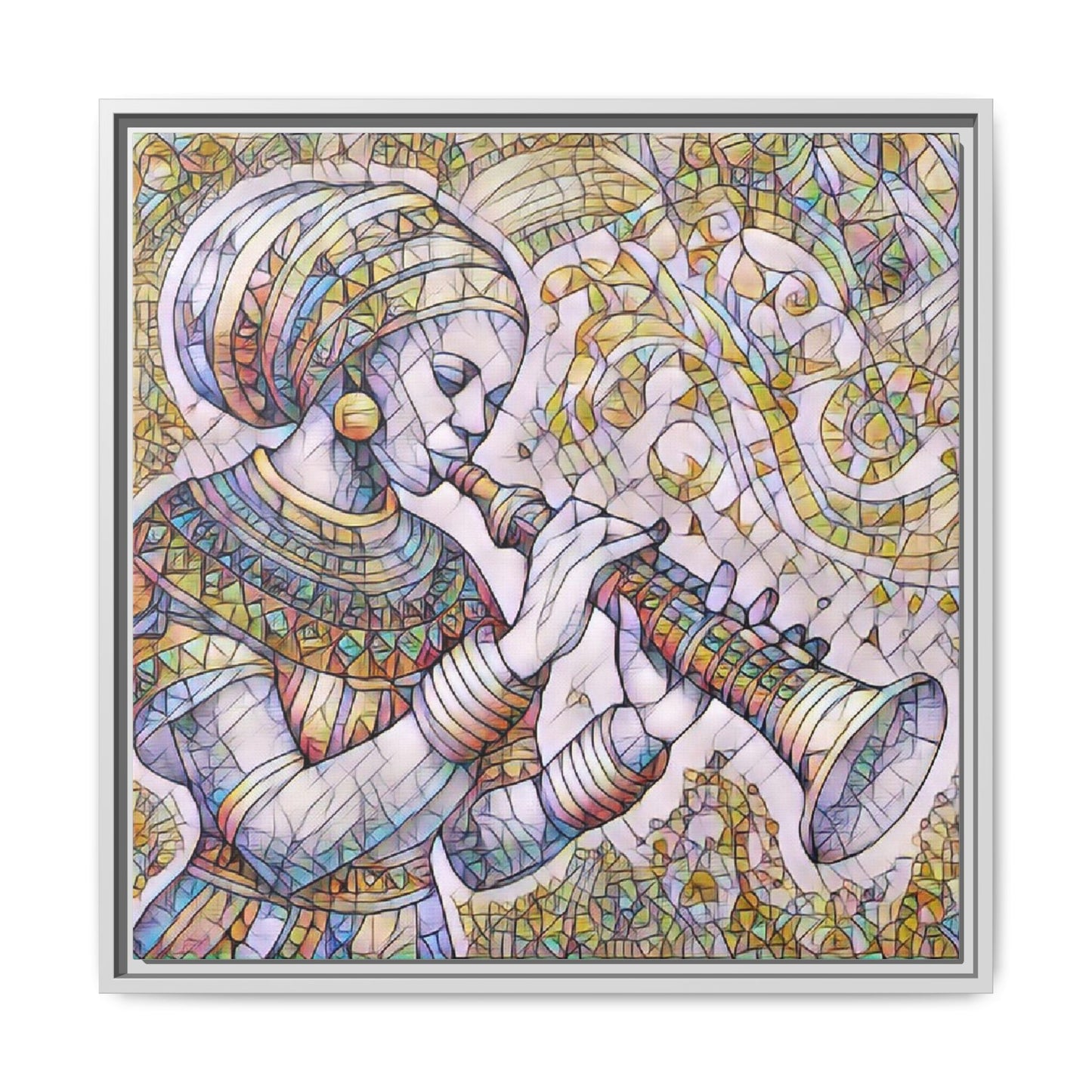 Egyptian Flutist Mosaic Matte Canvas Framed Art