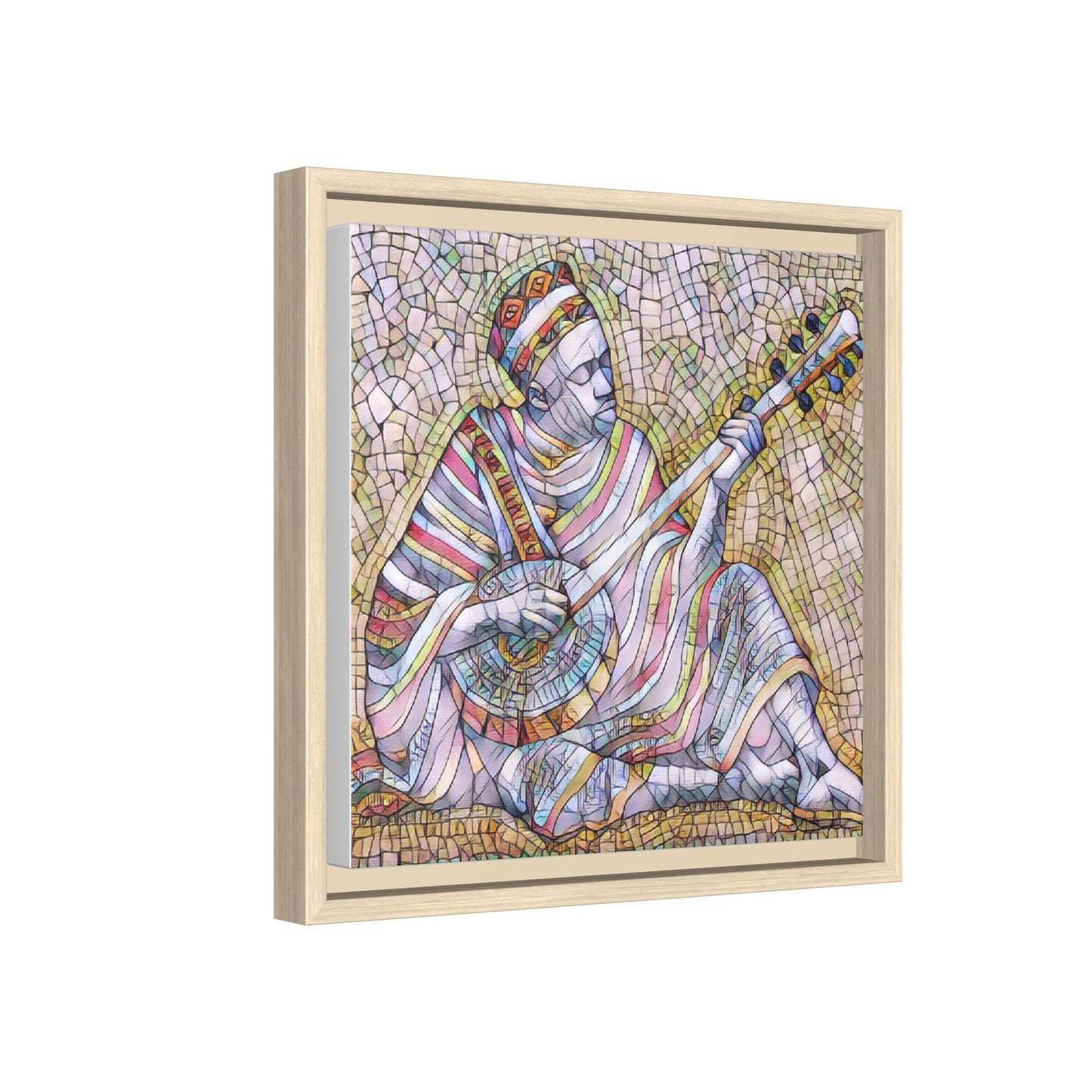 Framed Mosaic Musician Canvas – Colorful Bohemian Wall Art