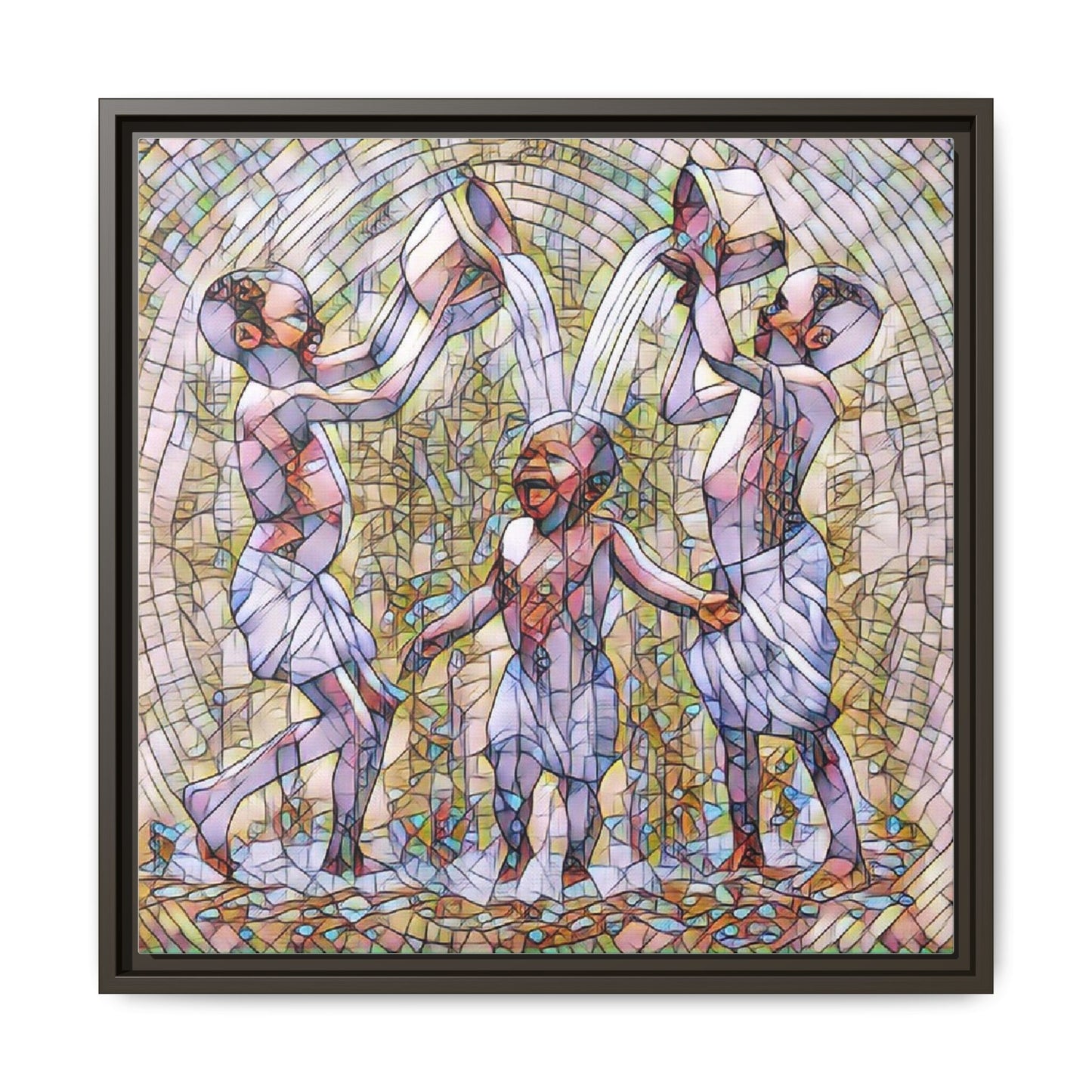 Framed Matte Canvas Art – Joyful Water Dance Family Stained-Glass Print
