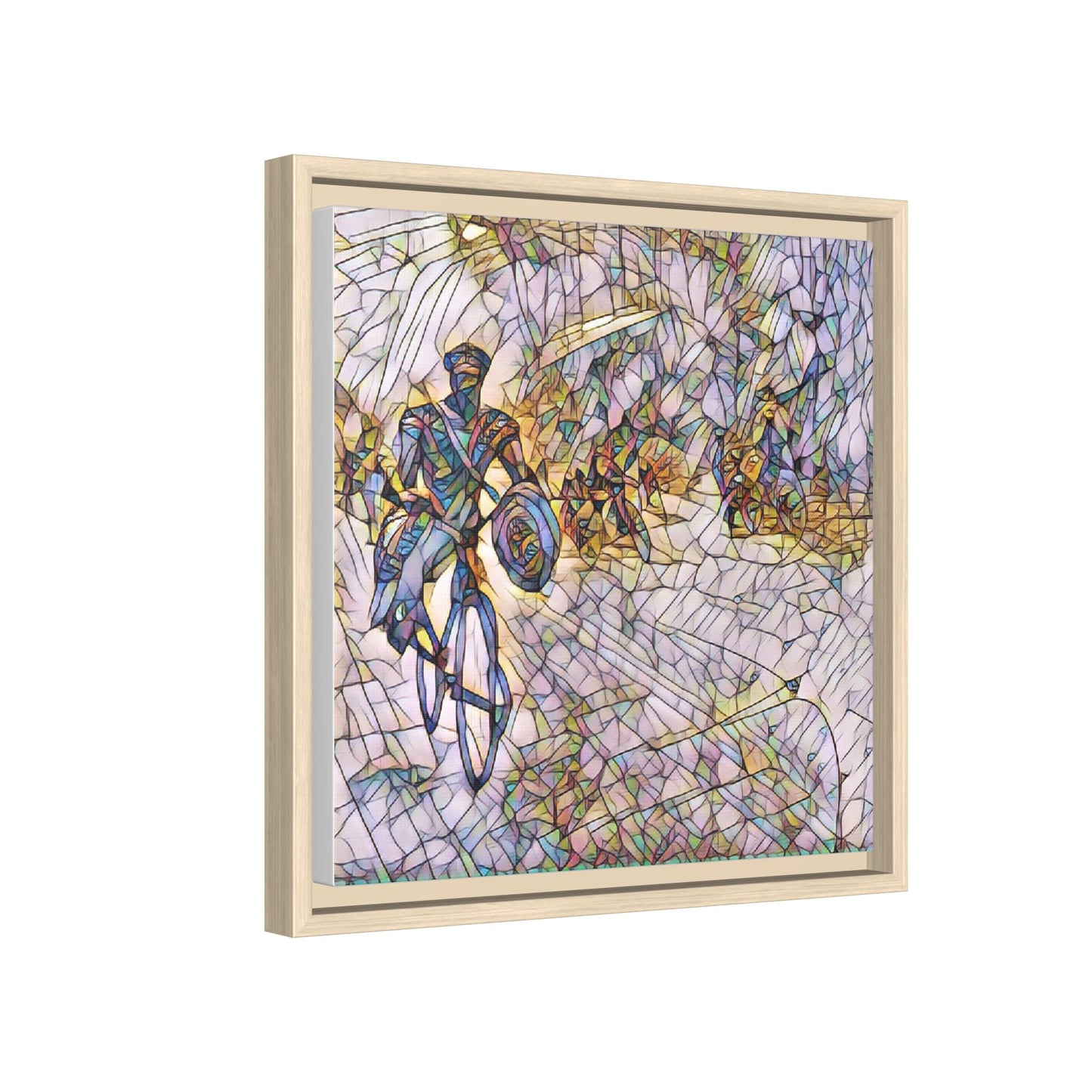 Cyclist Mosaic Matte Canvas Framed Wall Art — Colorful Biking Scene