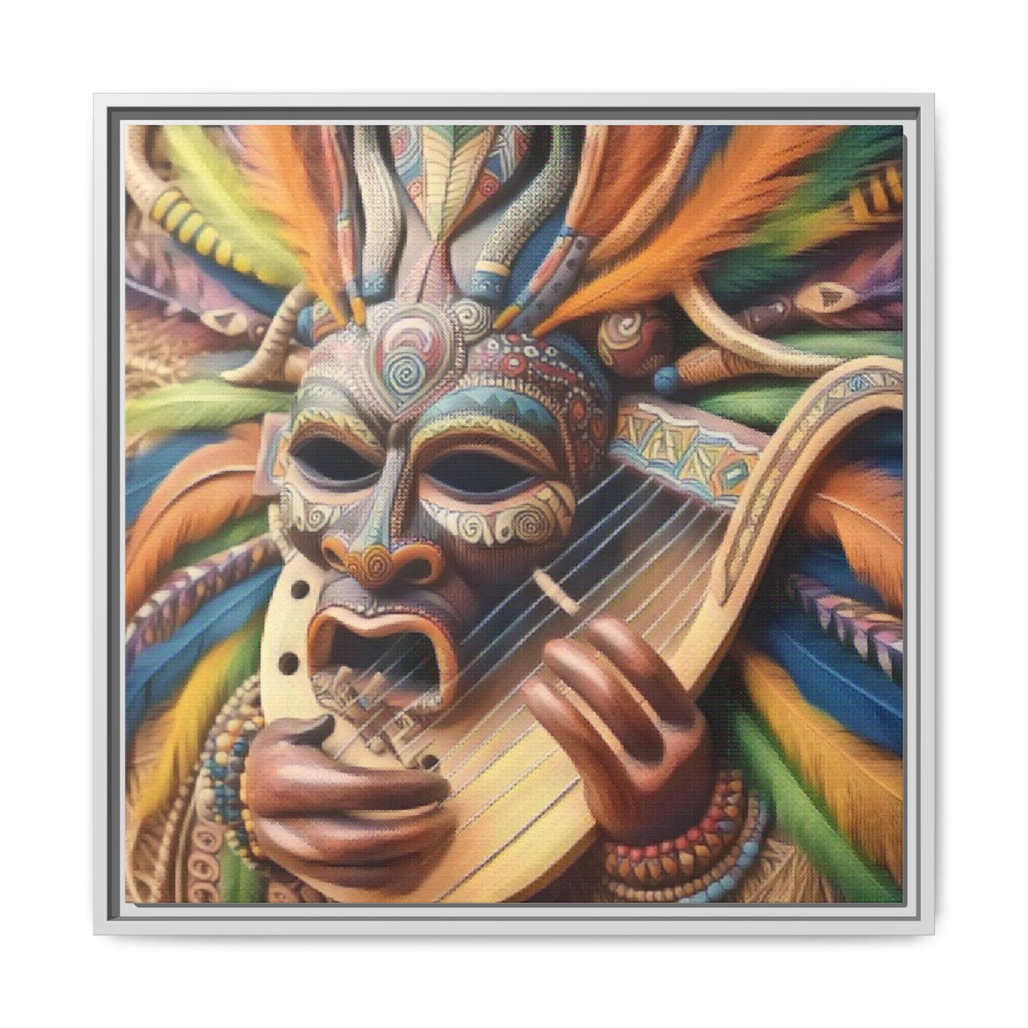 Colorful Tribal Mask Canvas — Framed Matte Wall Art
