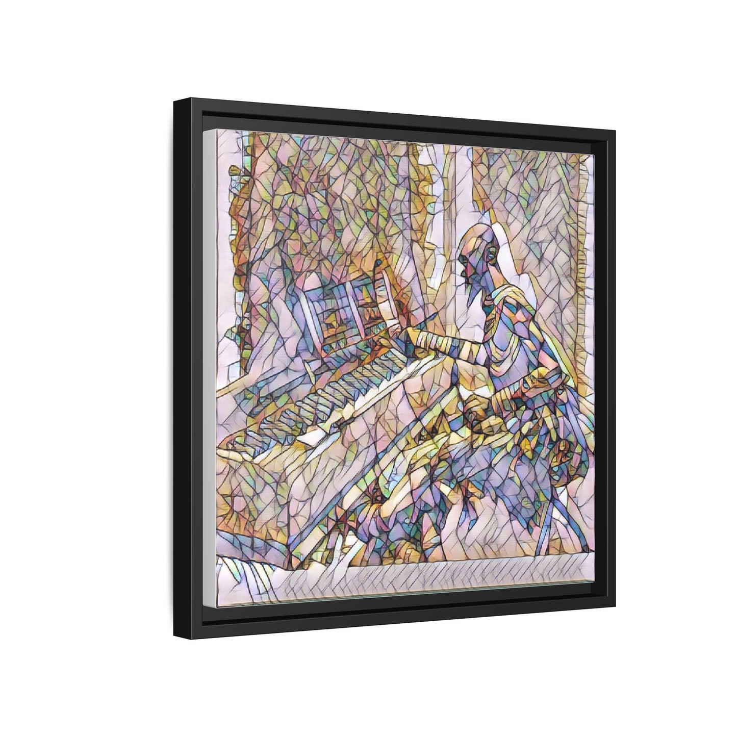 Framed Matte Canvas Art — Colorful Abstract Musician at Piano