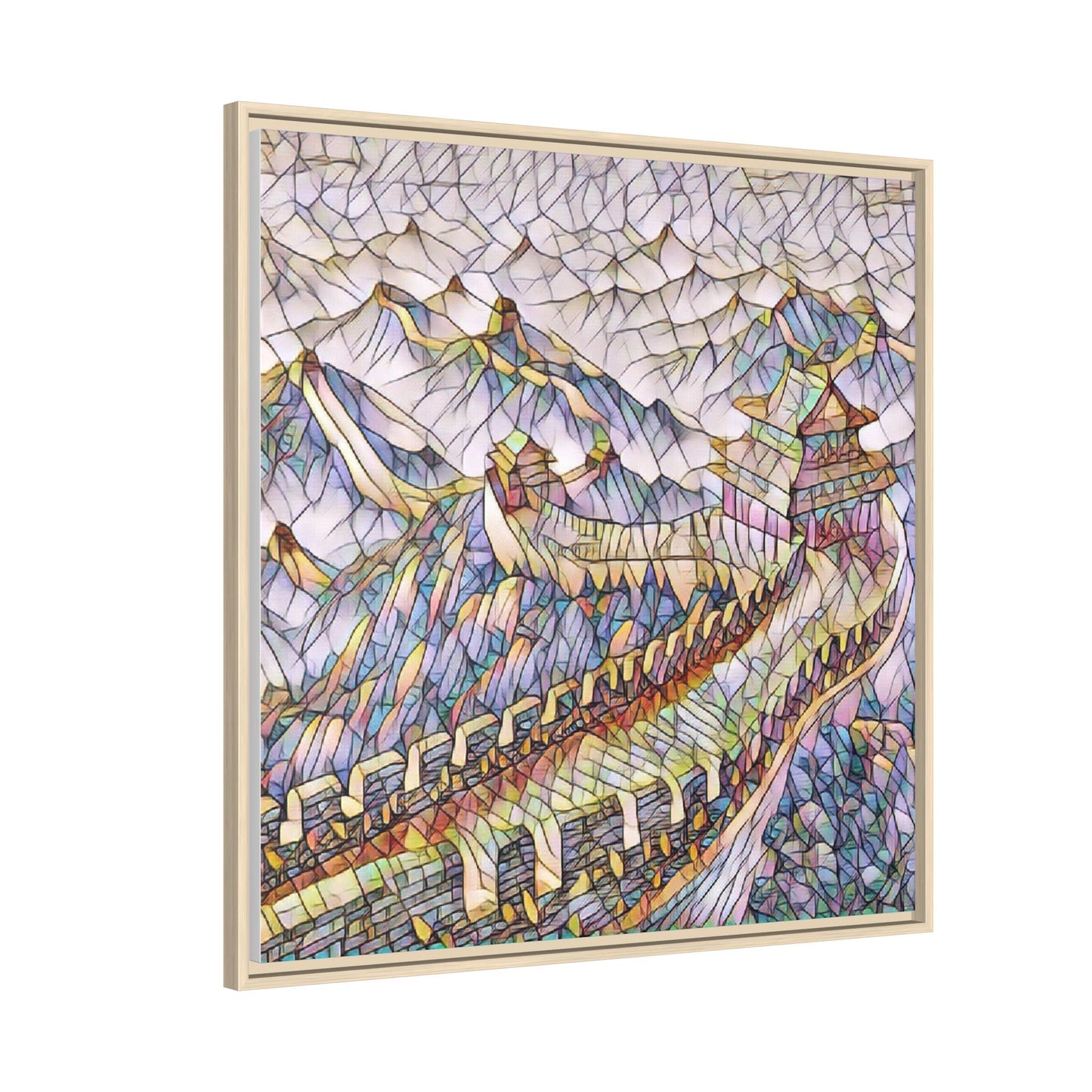 Stained-Glass Great Wall Matte Framed Canvas Print