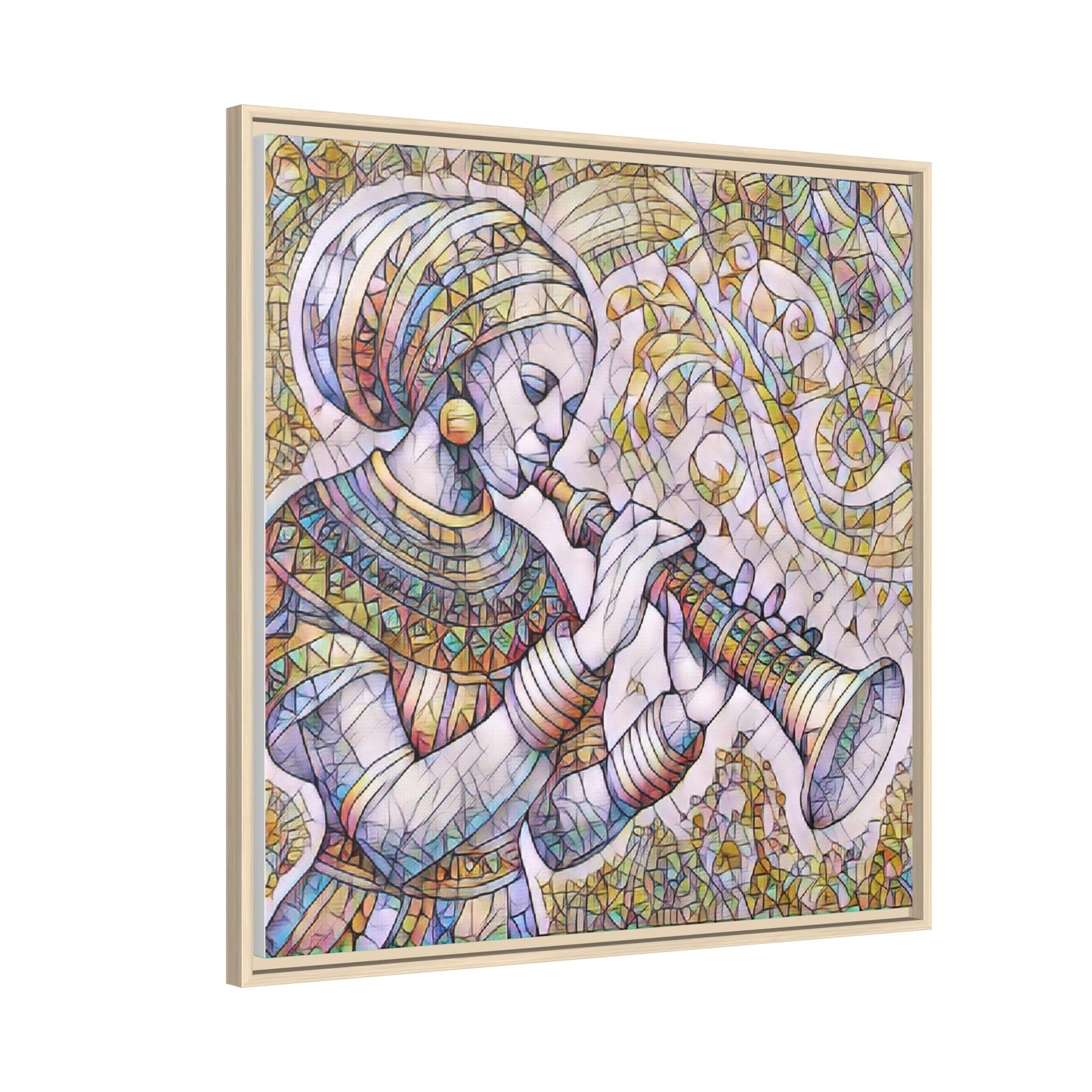 Egyptian Flutist Mosaic Matte Canvas Framed Art