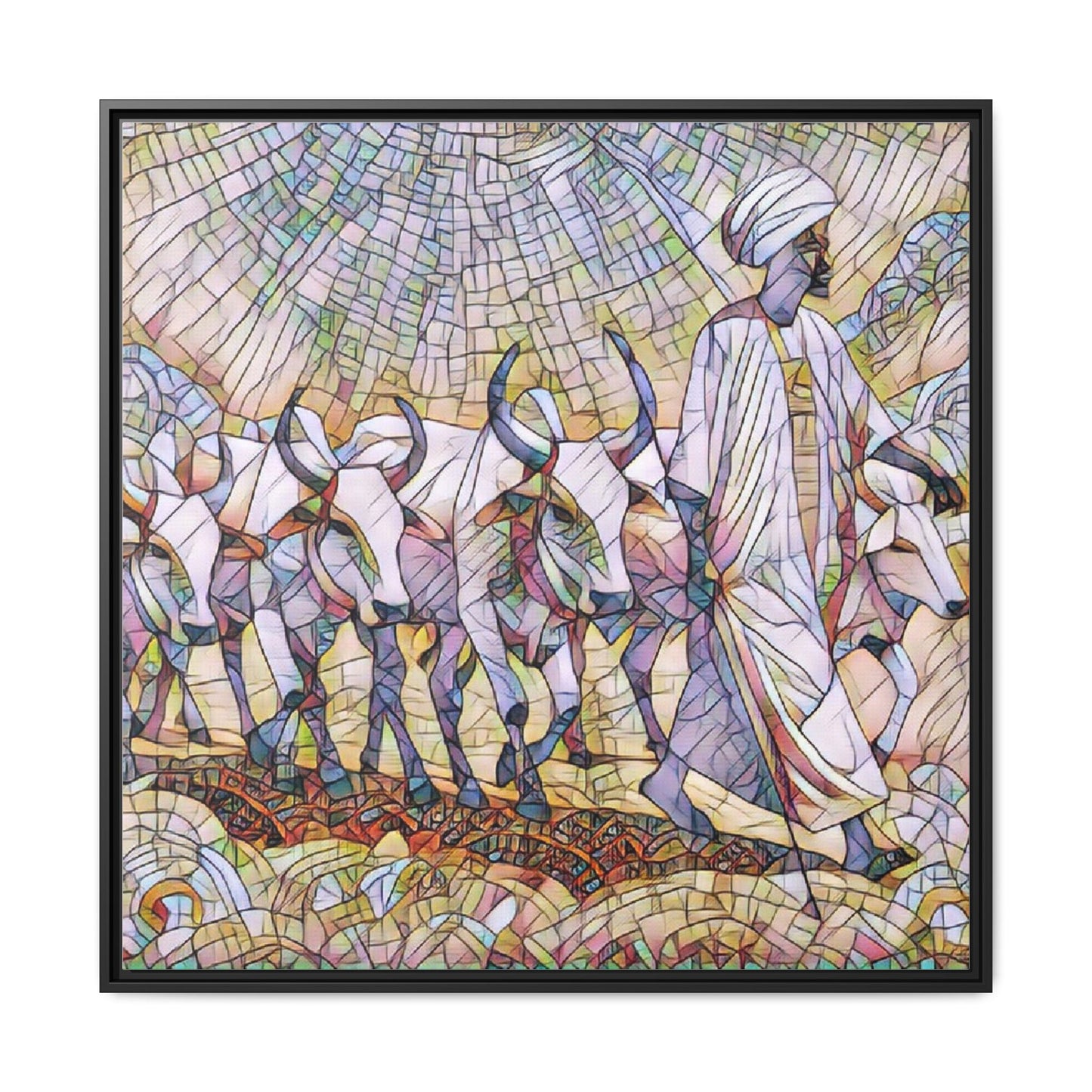 Framed Matte Canvas Art — African Herdsman Mosaic Print