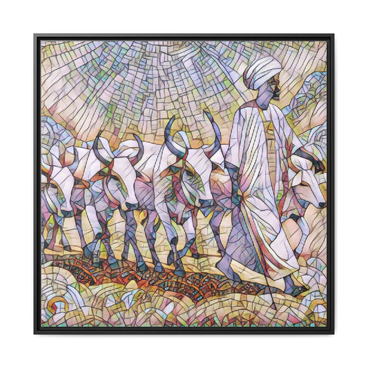 Framed Matte Canvas Art — African Herdsman Mosaic Print