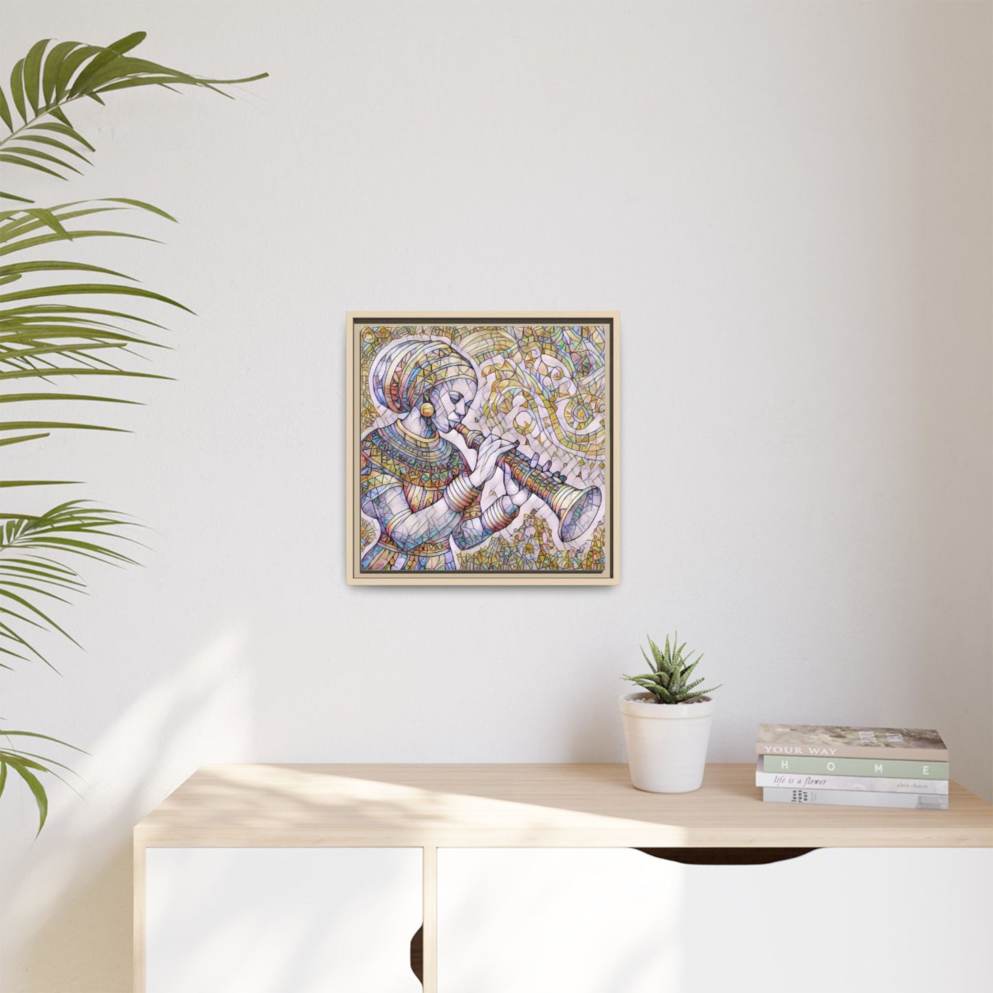 Egyptian Flutist Mosaic Matte Canvas Framed Art