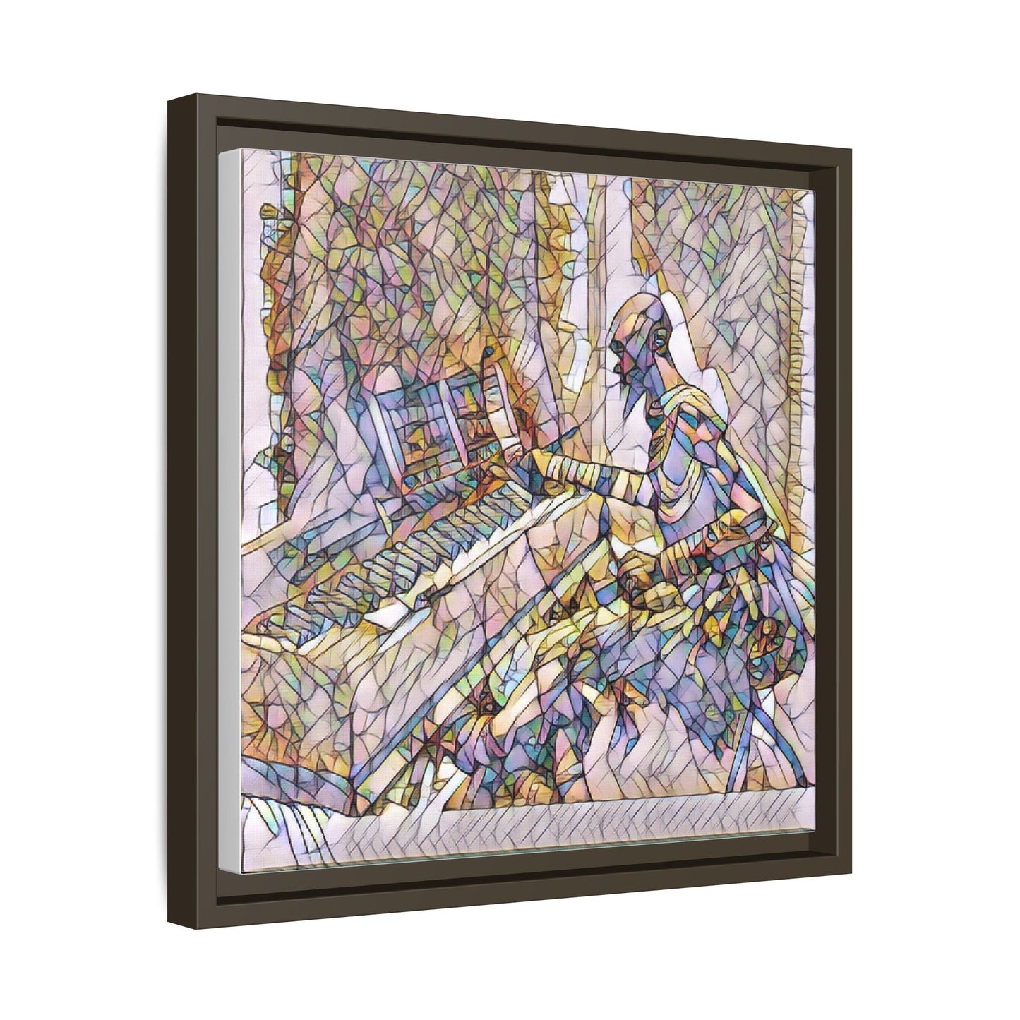 Framed Matte Canvas Art — Colorful Abstract Musician at Piano