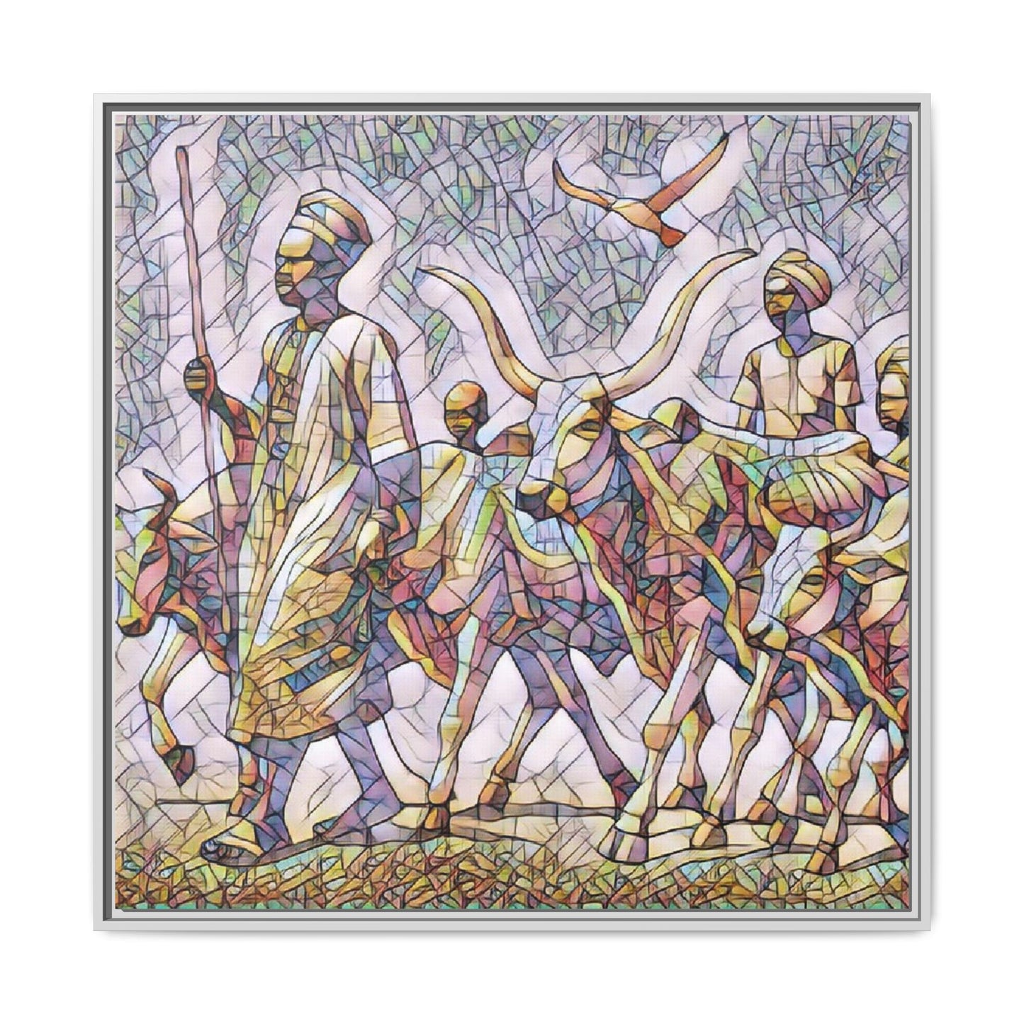 Framed Matte Canvas: Colorful African Herdsmen Art Print