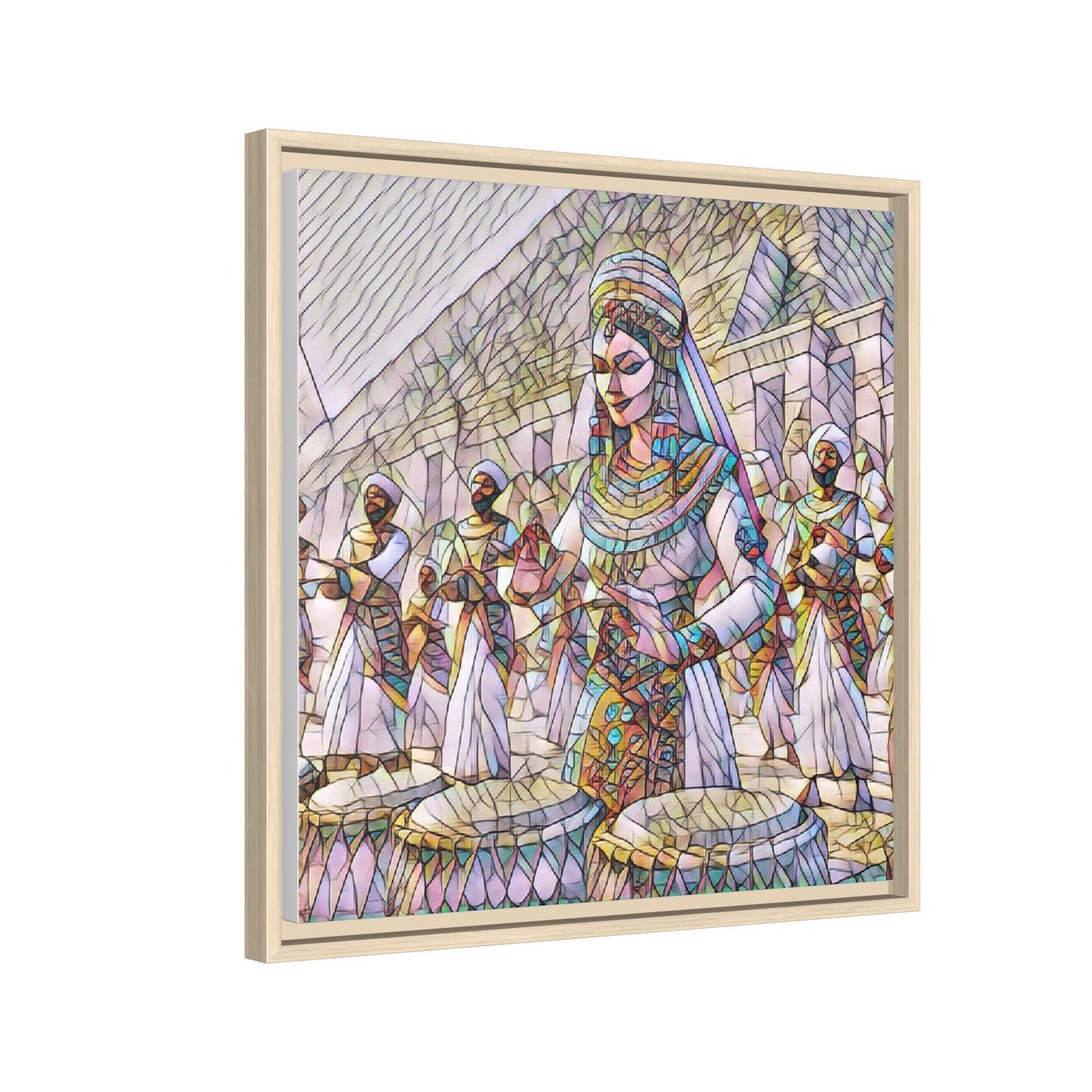 Egyptian Drummers Framed Canvas Art — Colorful Egyptian Dancer Wall Decor