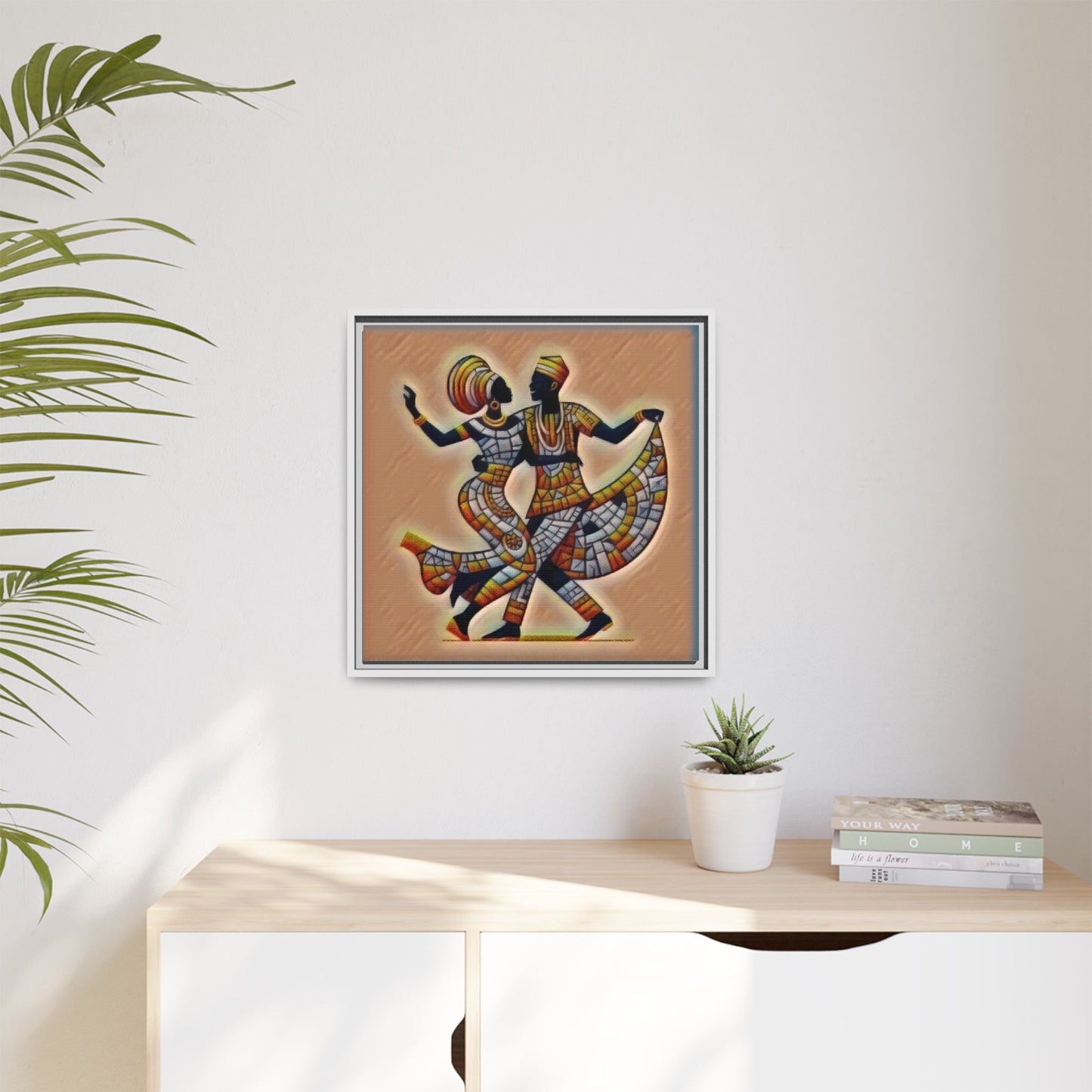 Framed African Dance Mosaic Art Print — Matte Canvas Wall Decor