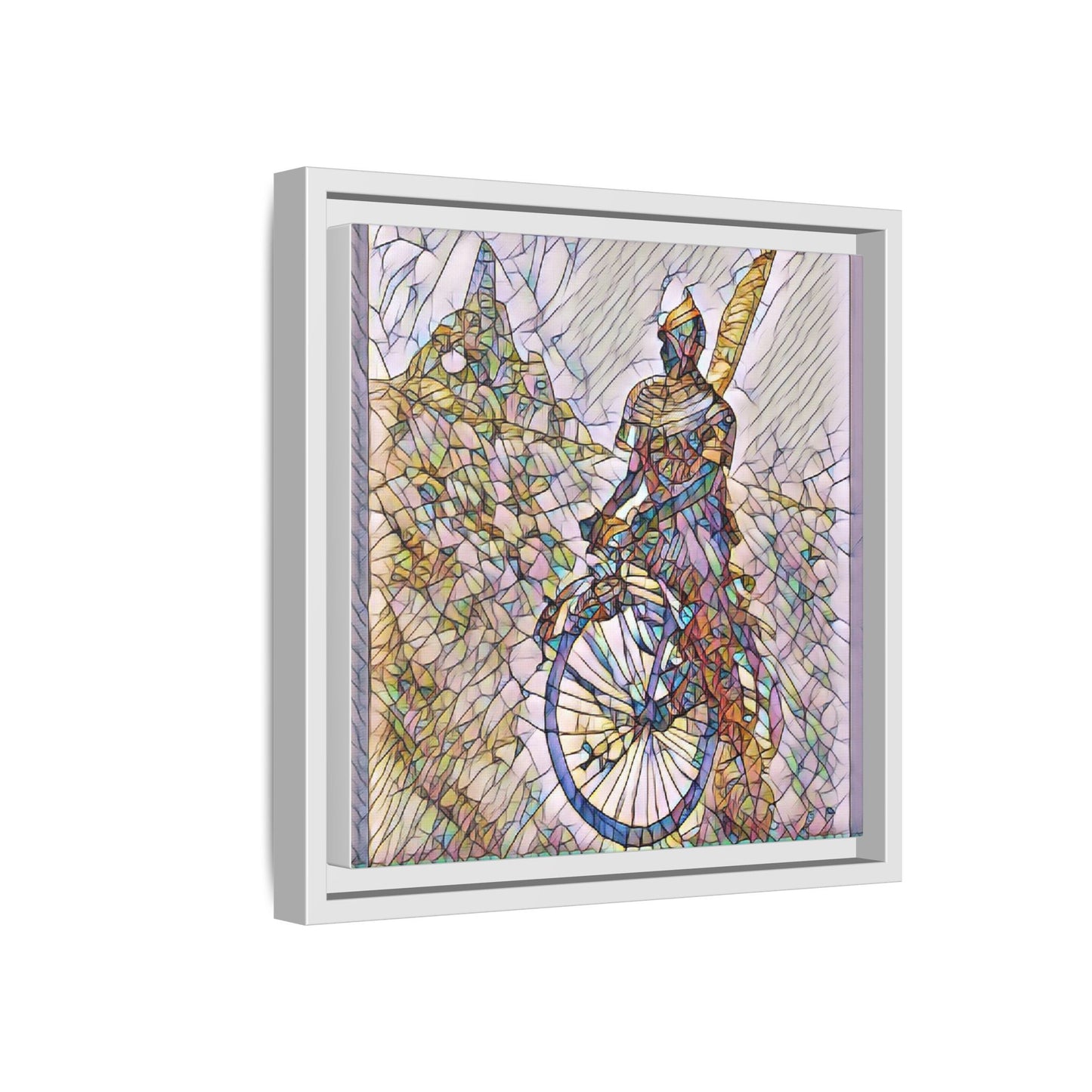 Cyclist Stained Glass Art Print — Framed Matte Canvas