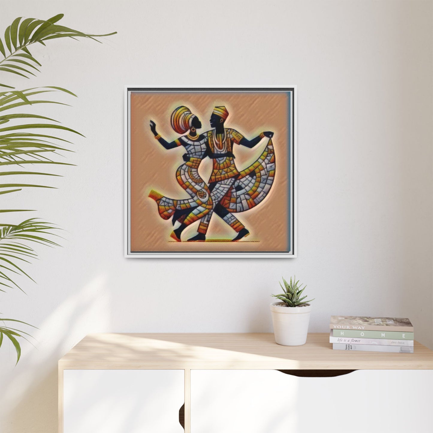 Framed African Dance Mosaic Art Print — Matte Canvas Wall Decor