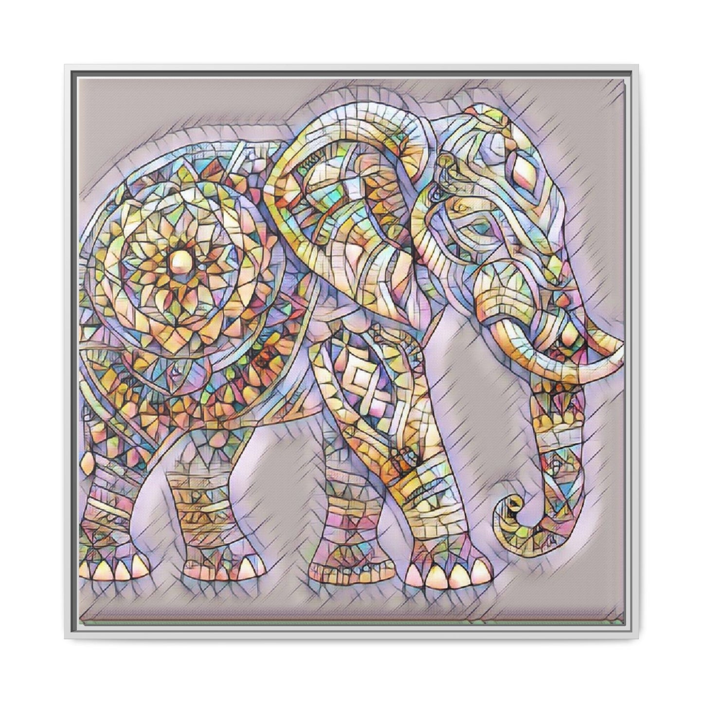 Colorful Mosaic Elephant Framed Canvas Print