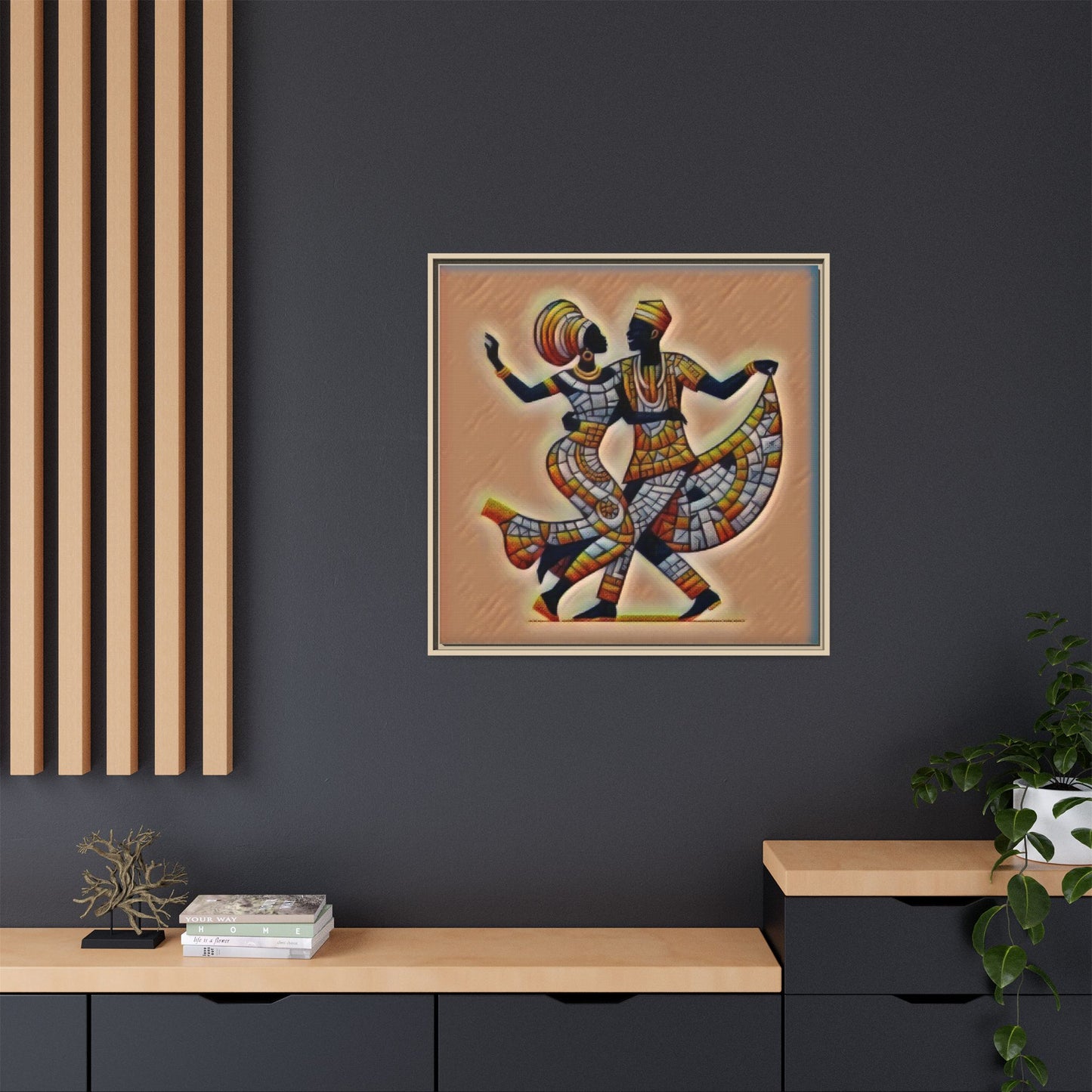 Framed African Dance Mosaic Art Print — Matte Canvas Wall Decor