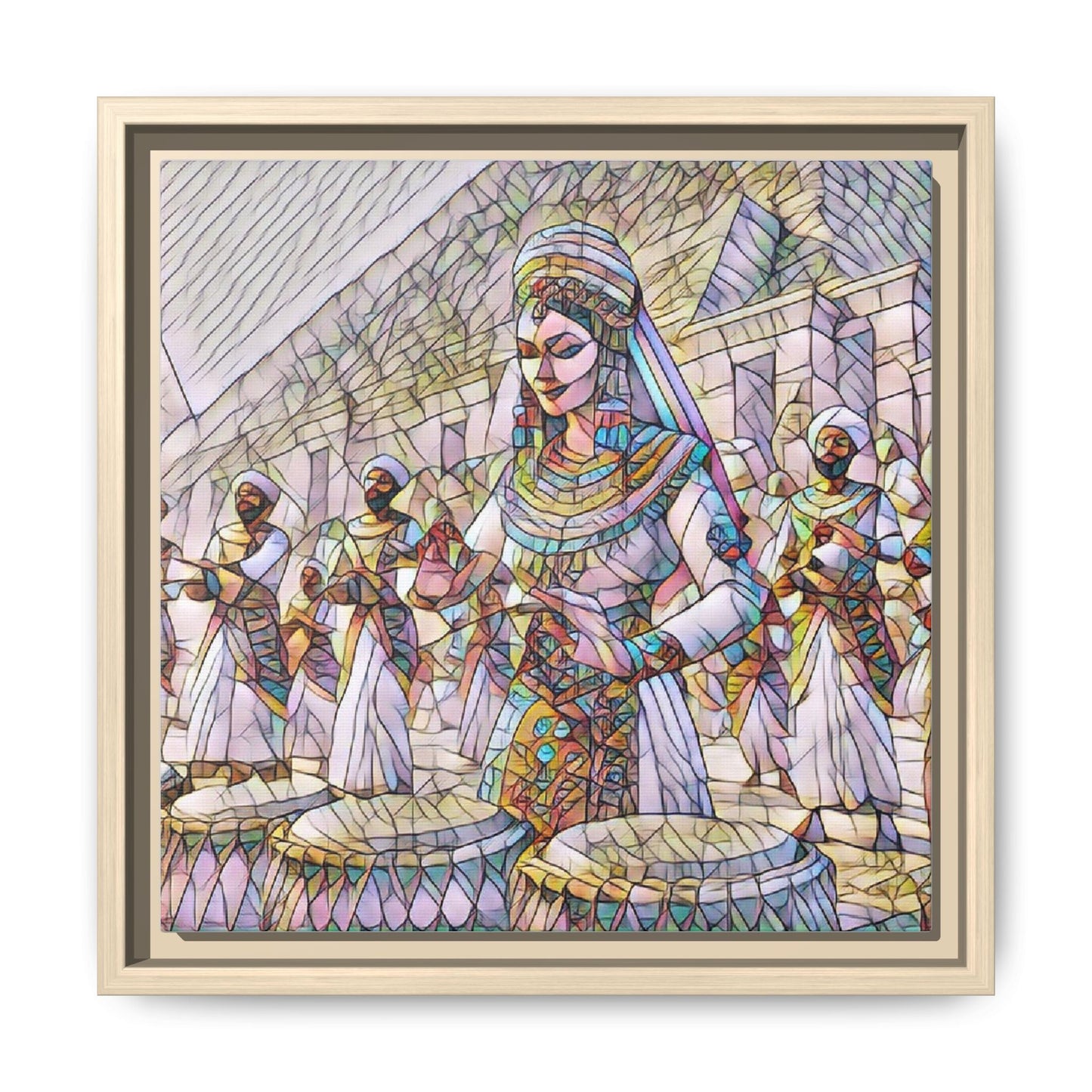 Egyptian Drummers Framed Canvas Art — Colorful Egyptian Dancer Wall Decor
