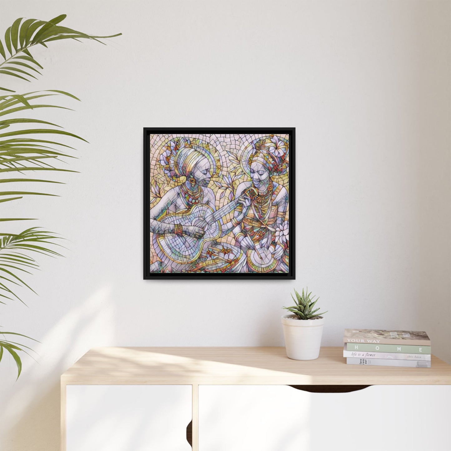 Framed Canvas Art – Colorful Mosaic Musicians Wall Decor
