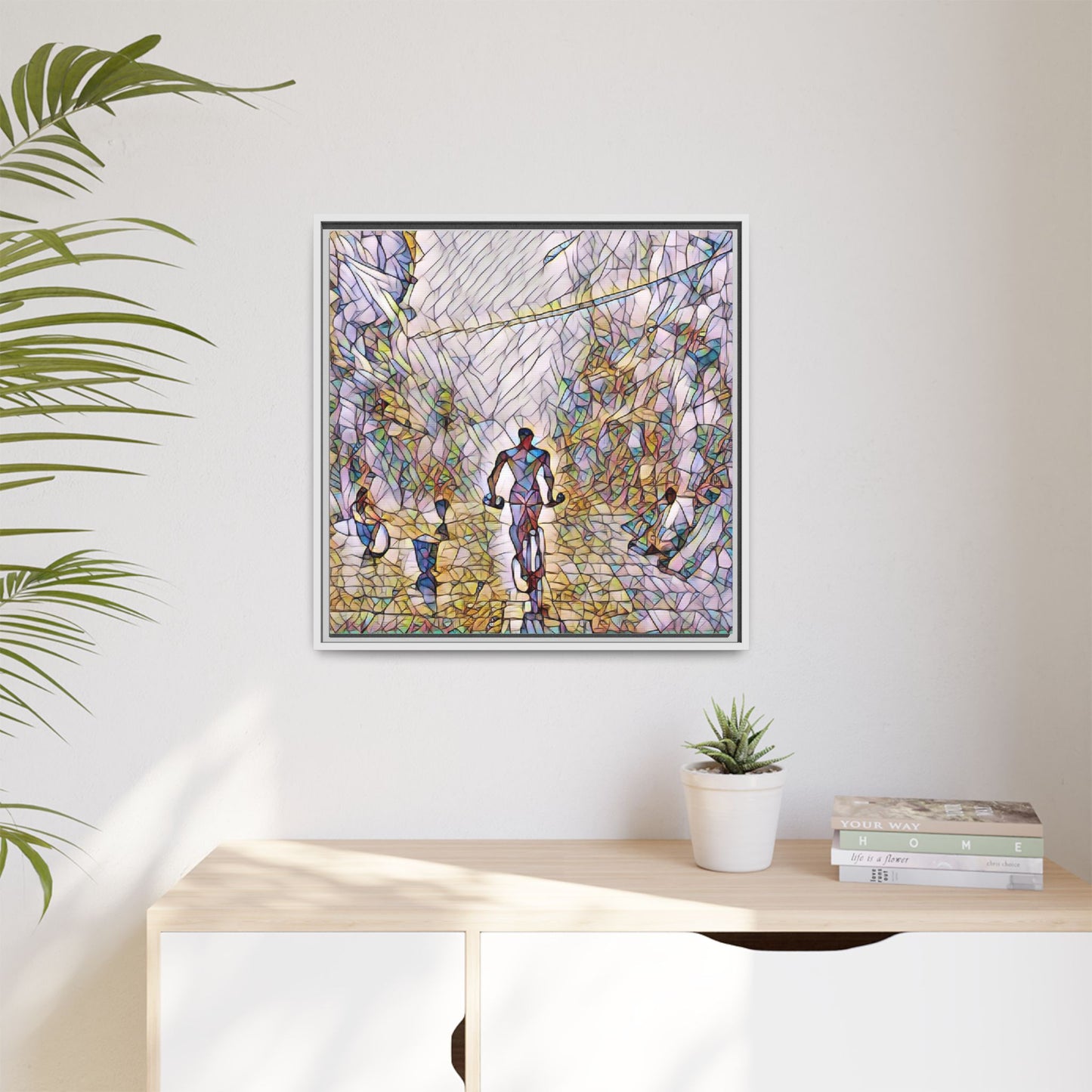 Cyclist Stained-Glass Matte Canvas Framed Wall Art