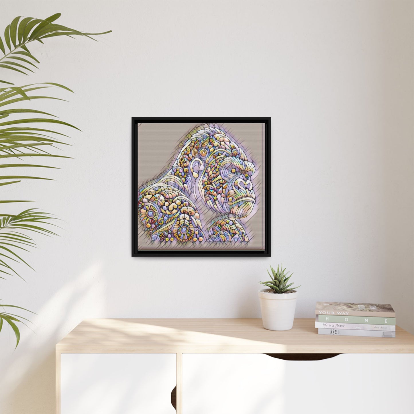 Colorful Ornate Gorilla Matte Canvas Framed Wall Art