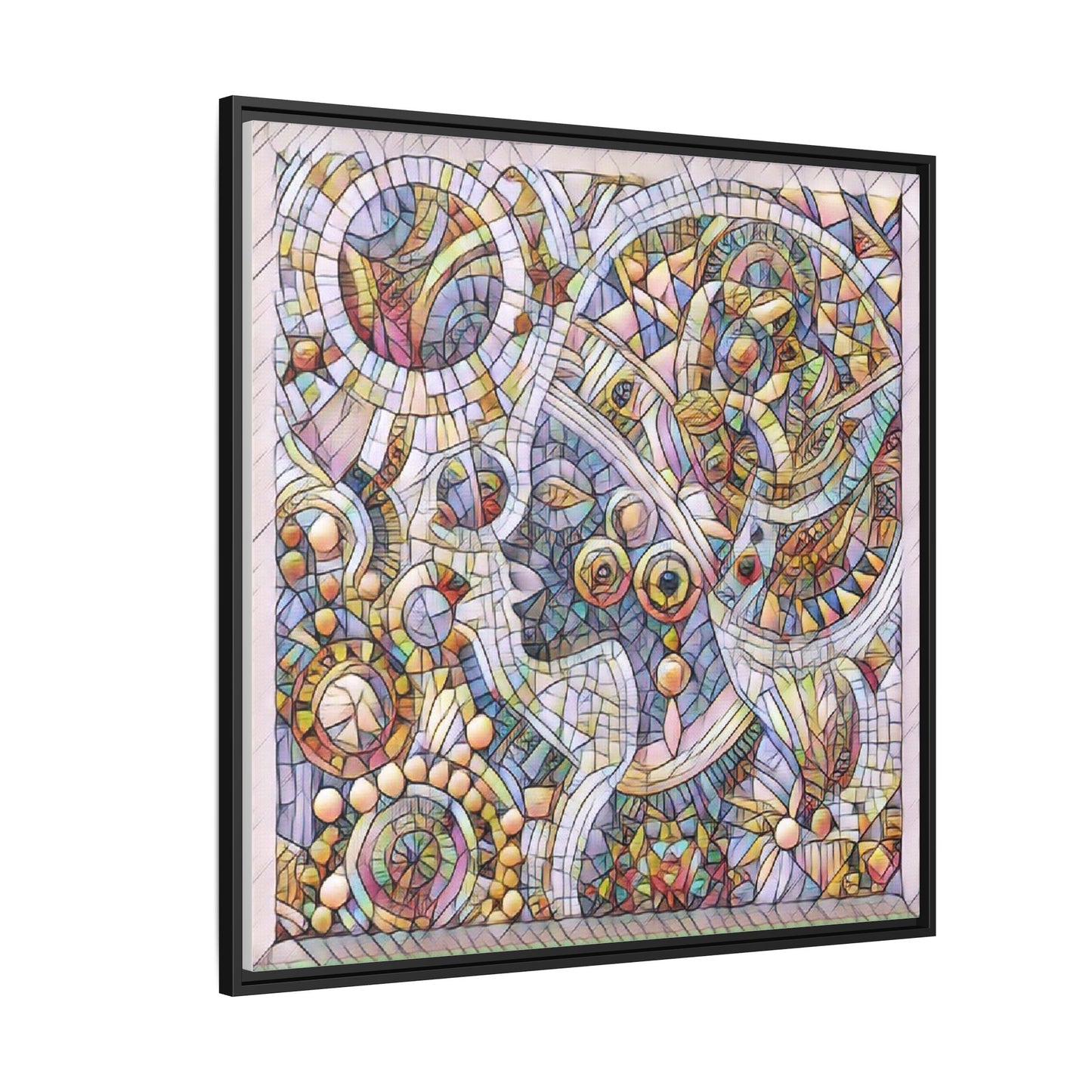 Abstract Mosaic Framed Canvas Art — Multicolor Geometric Wall Decor