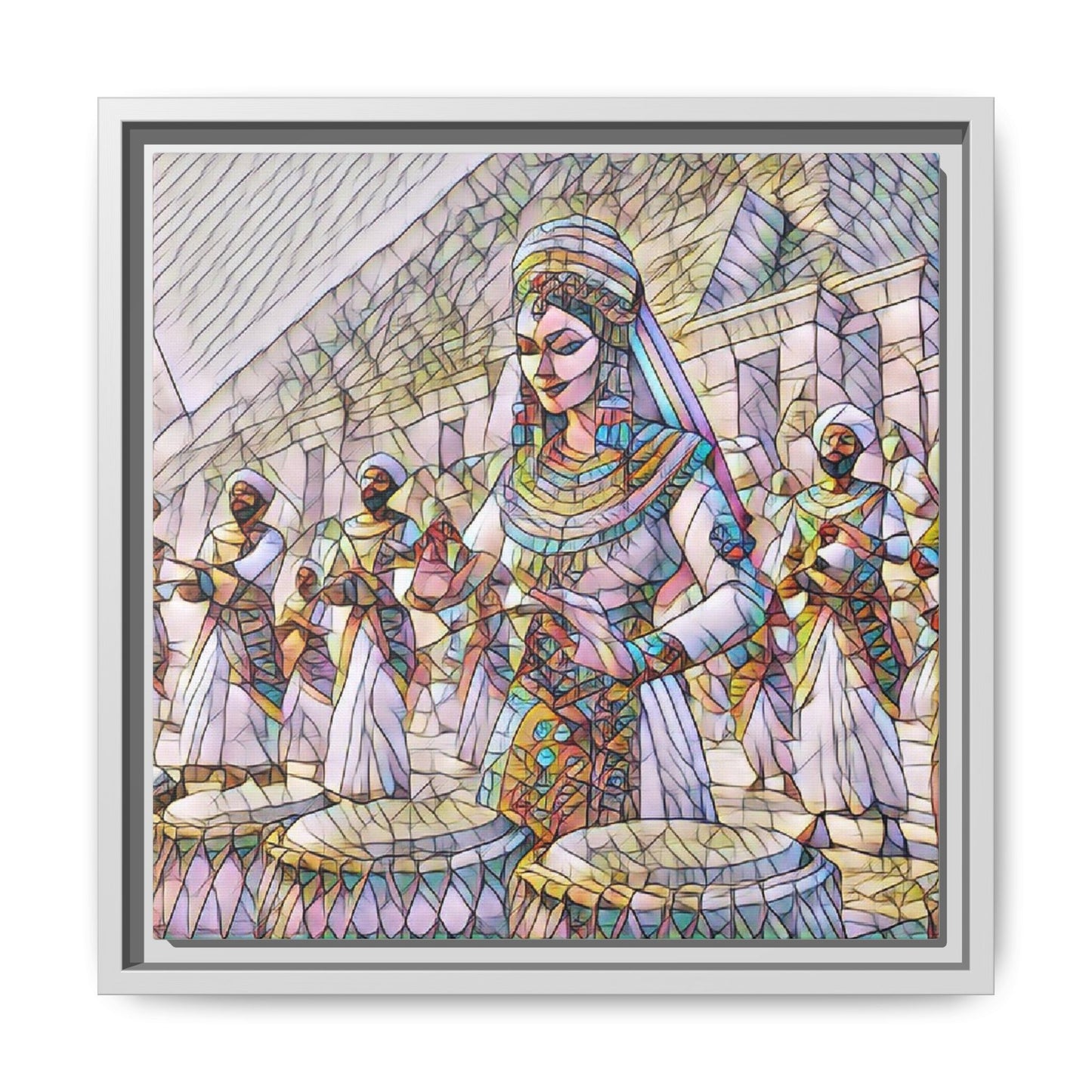 Egyptian Drummers Framed Canvas Art — Colorful Egyptian Dancer Wall Decor