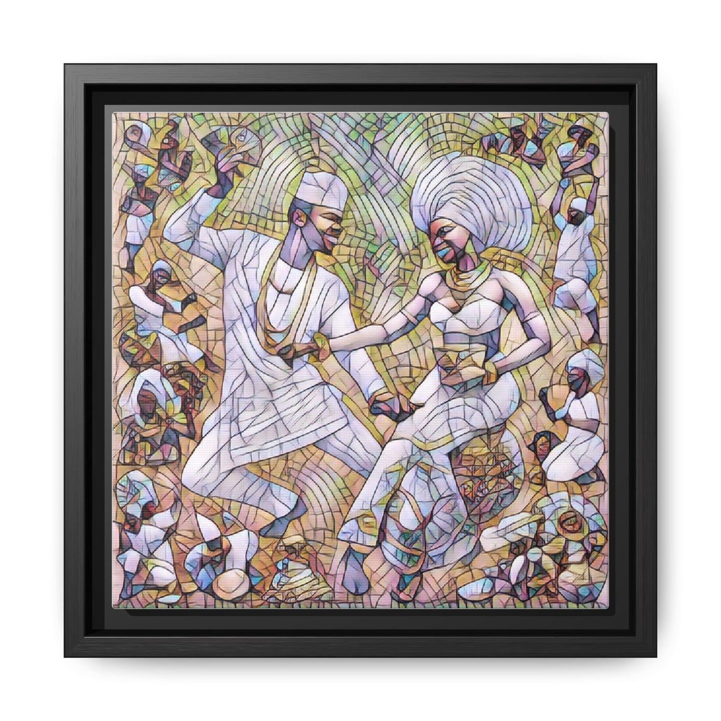Afrobeat Celebration Matte Framed Canvas — Vibrant Dancers Wall Art