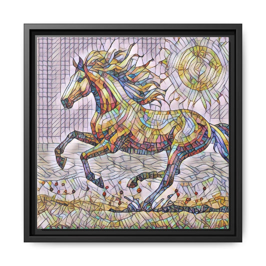 Framed Matte Canvas - Colorful Mosaic Running Horse Wall Art