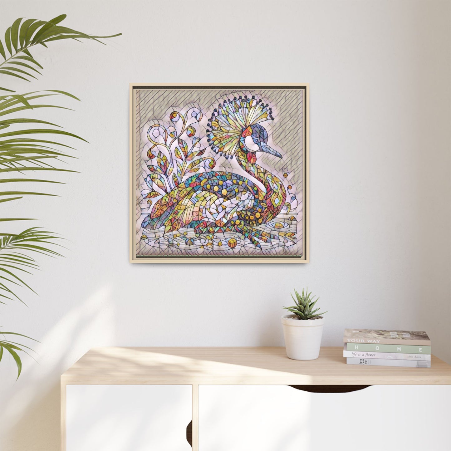 Colorful Peacock Mosaic Framed Canvas Art