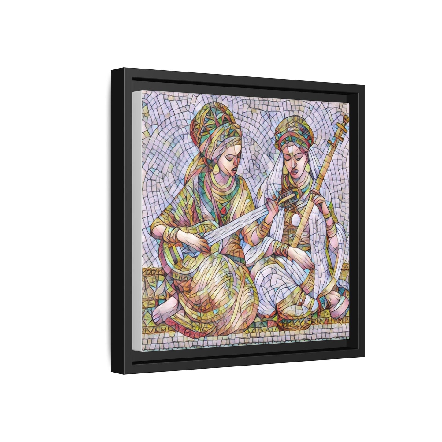 Framed Mosaic Art Print — Two Women Playing Lutes (Matte Canvas)