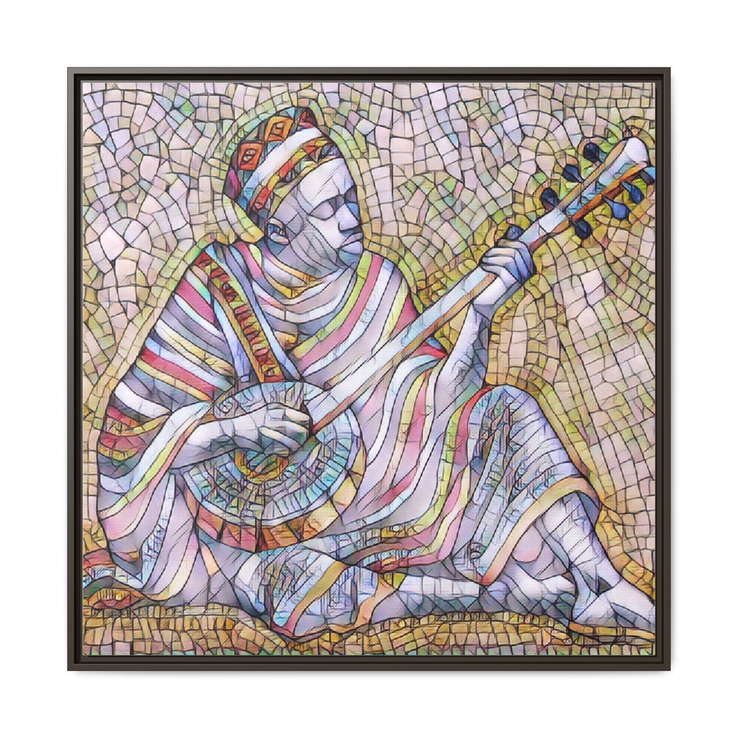 Framed Mosaic Musician Canvas – Colorful Bohemian Wall Art