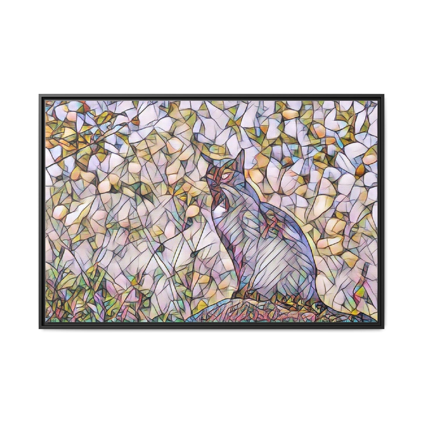 Framed Canvas Art - Stained Glass Heron Nature Print