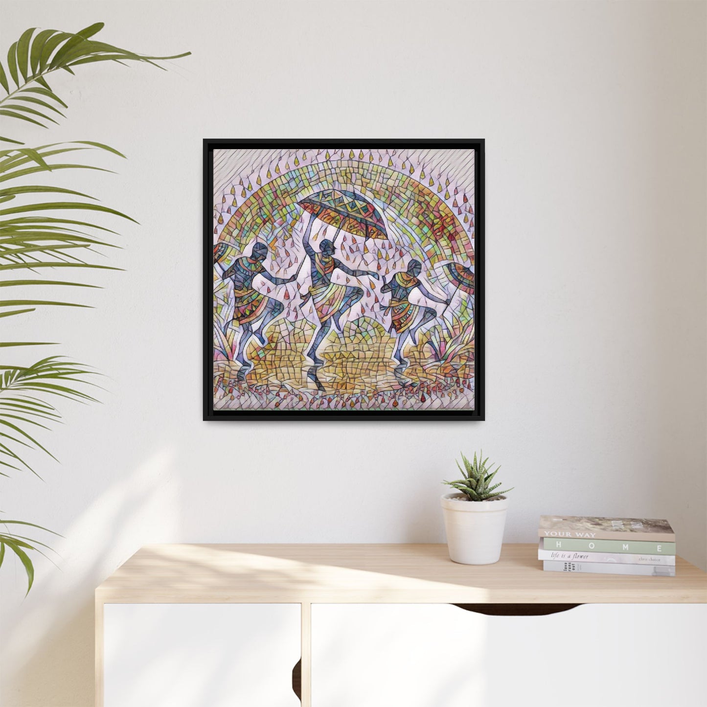 Framed Canvas Art — Colorful African Dance Mosaic