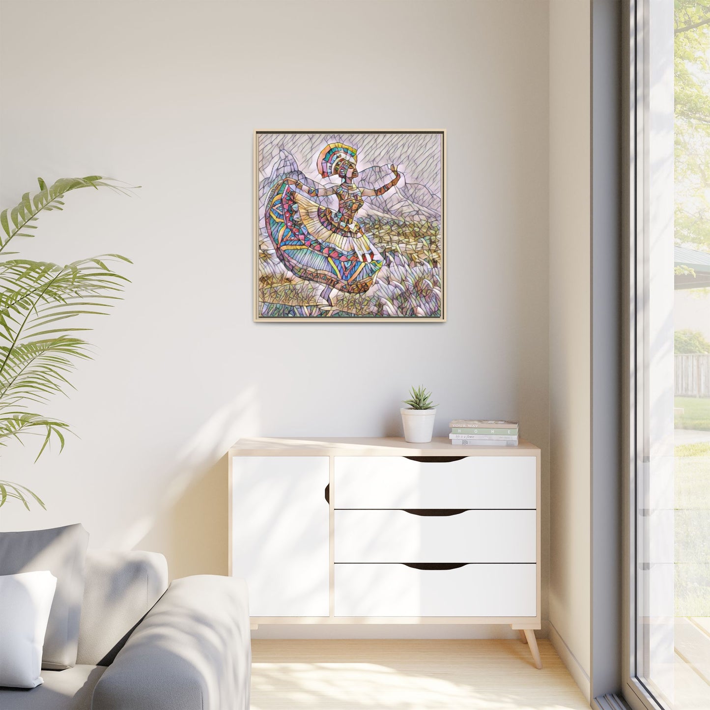 Ballerina Mosaic Framed Canvas Print — Colorful Ethnic Dance Wall Art