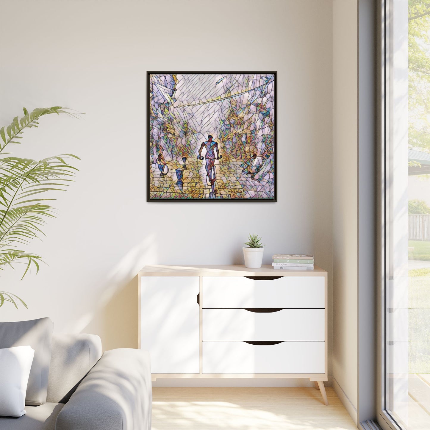 Cyclist Stained-Glass Matte Canvas Framed Wall Art