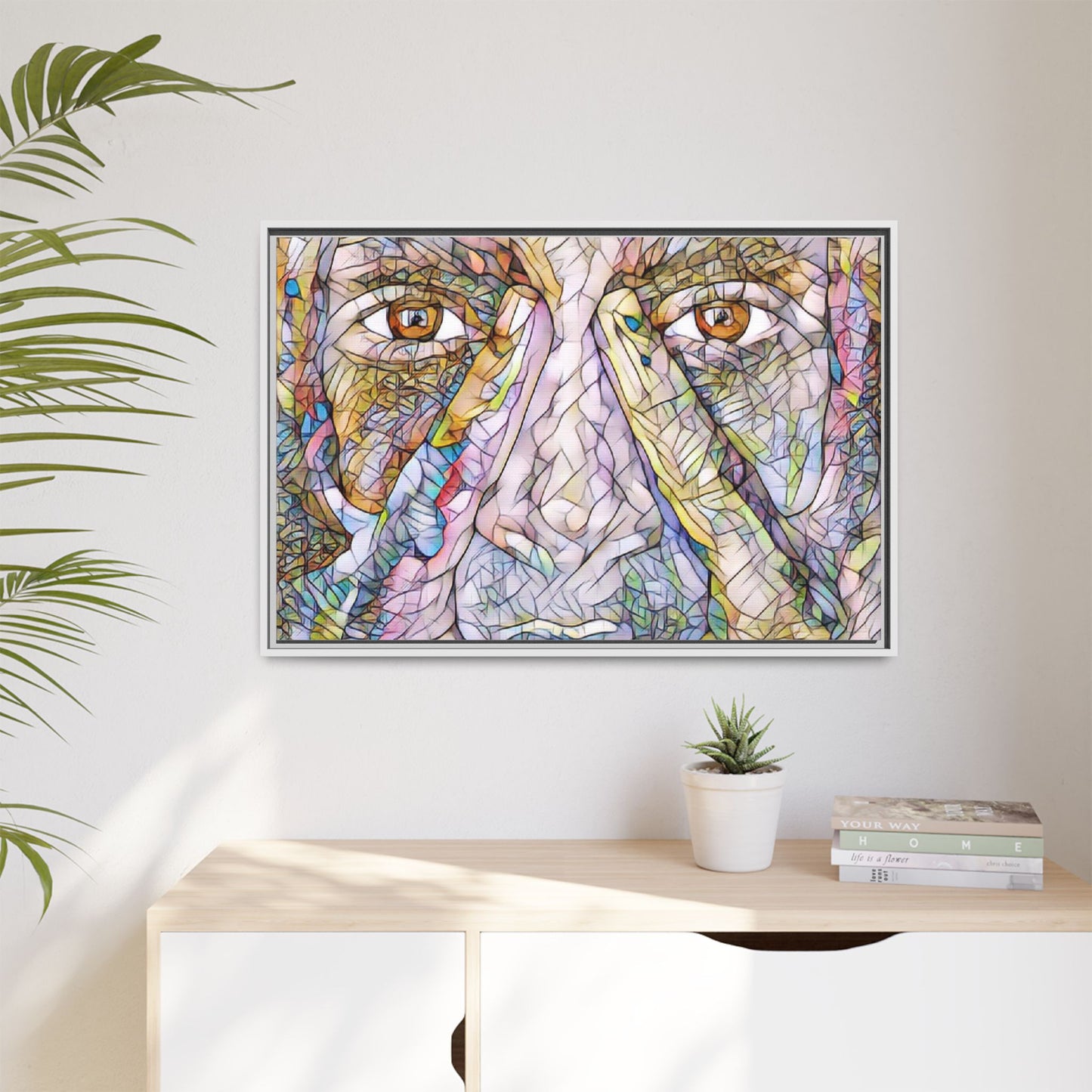 Abstract Stained-Glass Face Matte Canvas Framed Wall Art