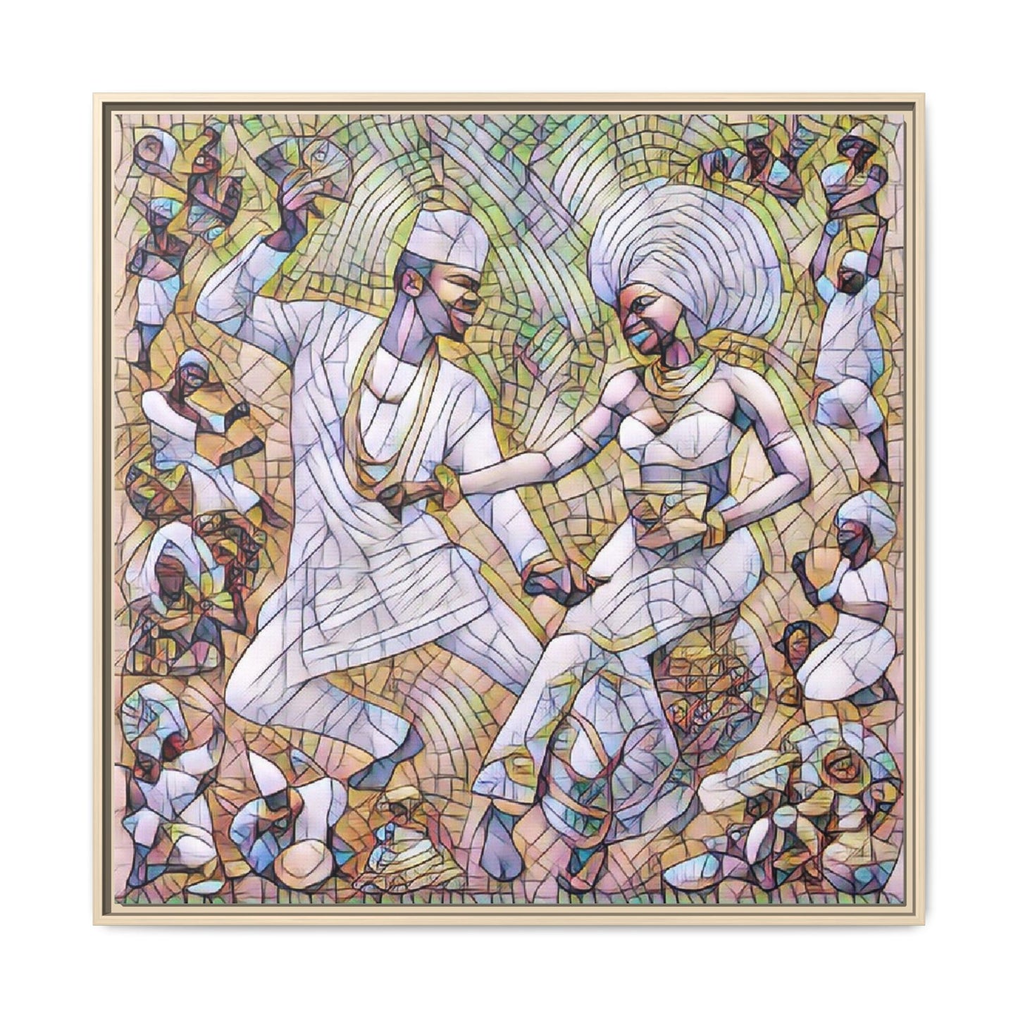 Afrobeat Celebration Matte Framed Canvas — Vibrant Dancers Wall Art