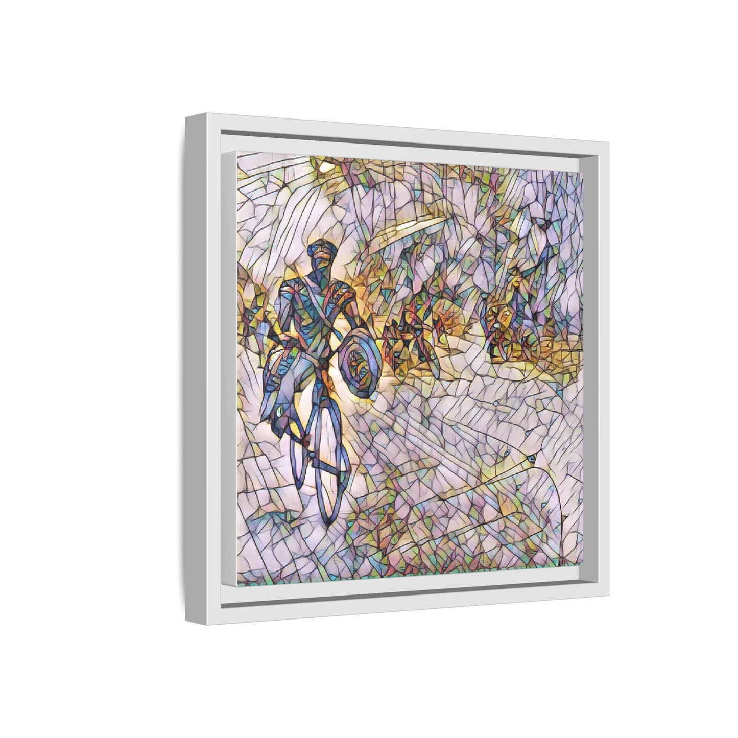 Cyclist Mosaic Matte Canvas Framed Wall Art — Colorful Biking Scene
