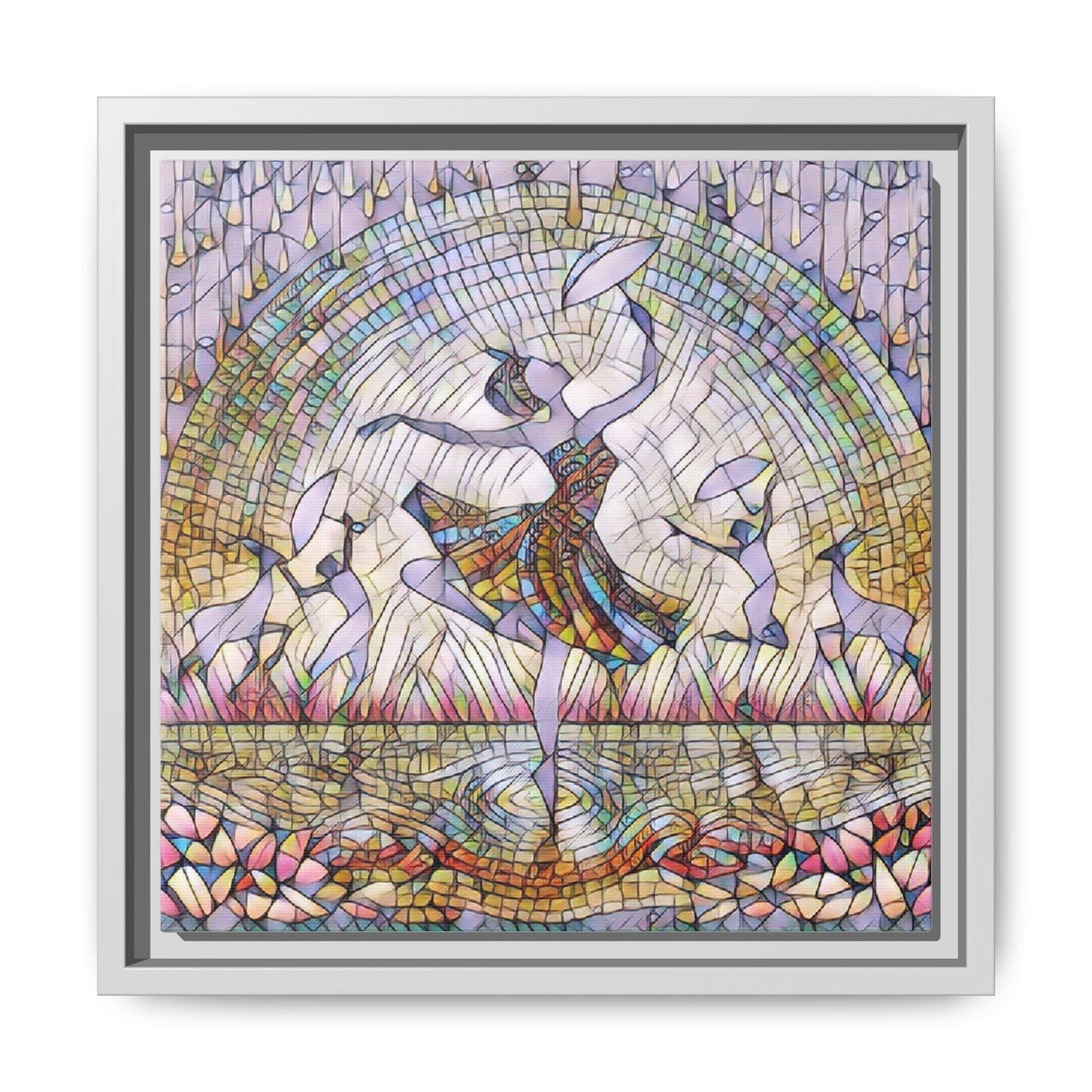 Stained Glass Ballerina Framed Canvas Art — Dancer Mosaic Wall Decor
