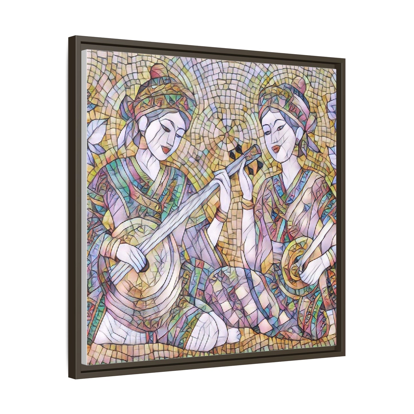 Framed Mosaic Musician Canvas Art — Ethnic Duo Wall Decor