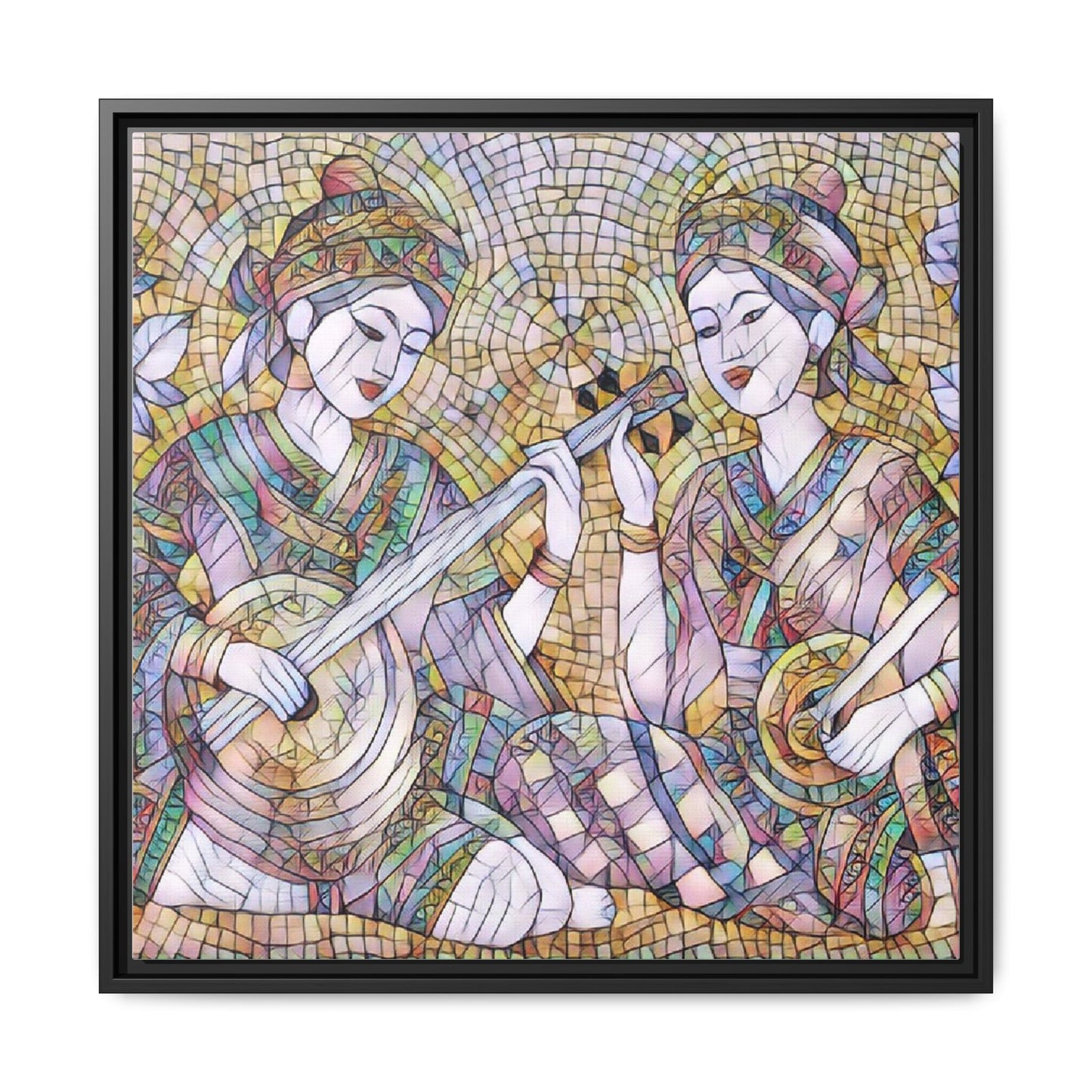 Framed Mosaic Musician Canvas Art — Ethnic Duo Wall Decor