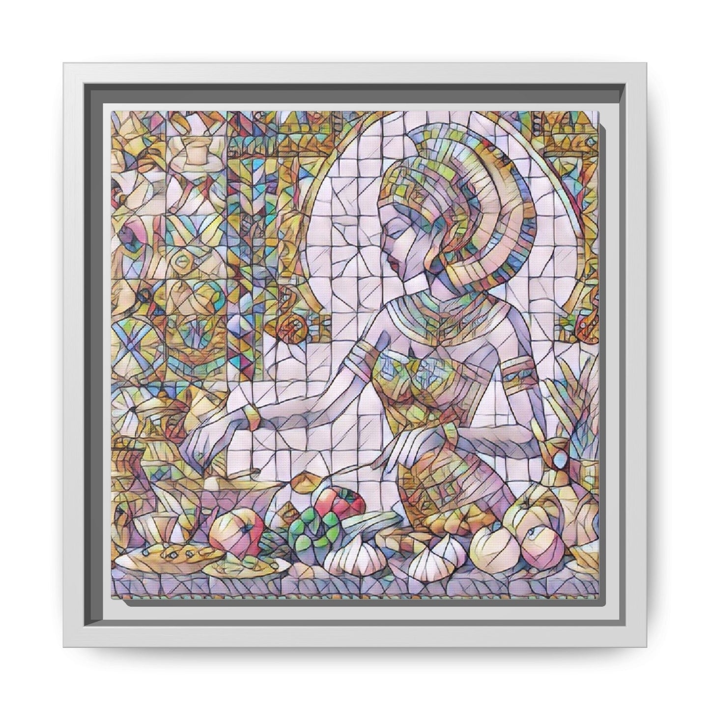 Egyptian Goddess Stained Glass Style Framed Canvas Art