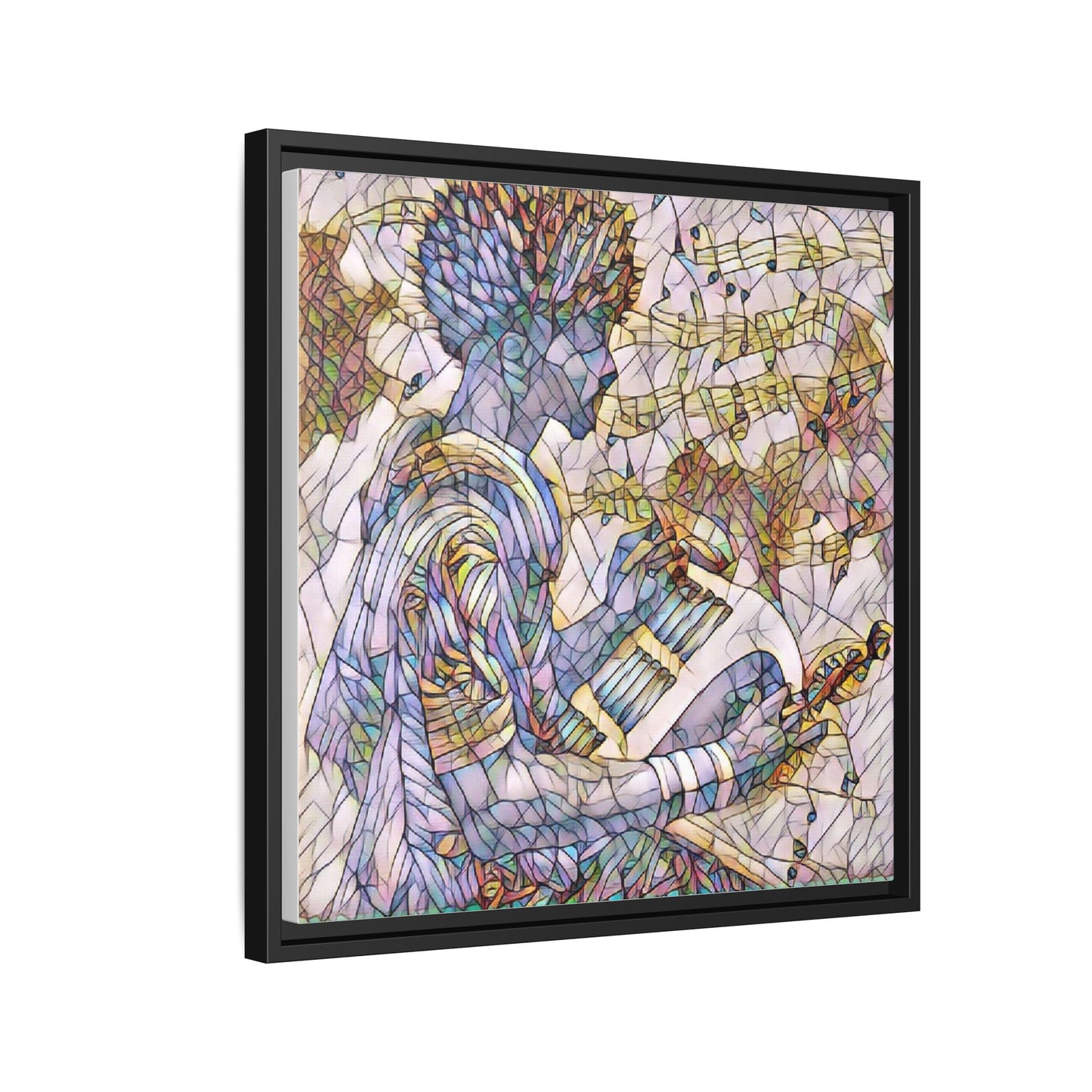 Abstract Jazz Musician Framed Canvas Art — Colorful Stained-Glass Style Wall Decor
