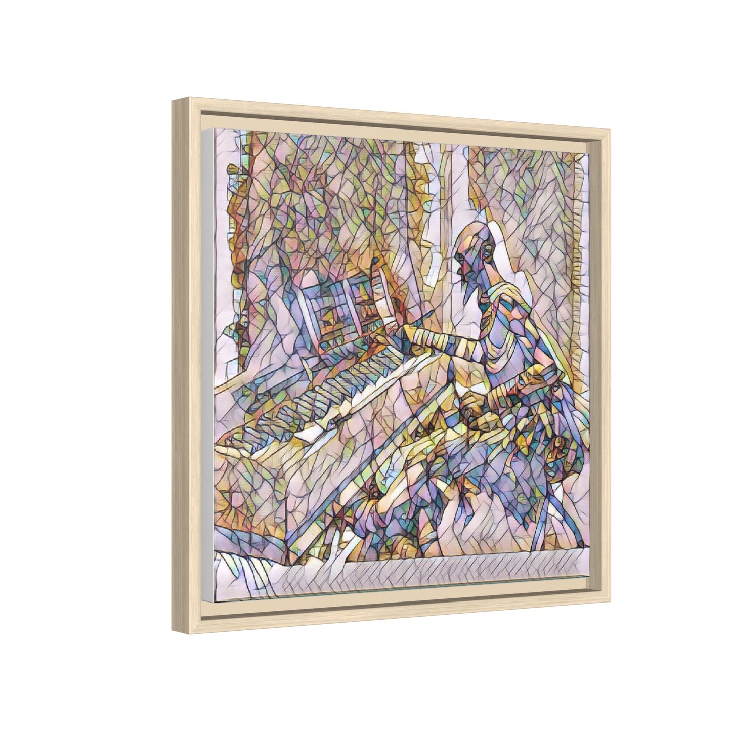 Framed Matte Canvas Art — Colorful Abstract Musician at Piano